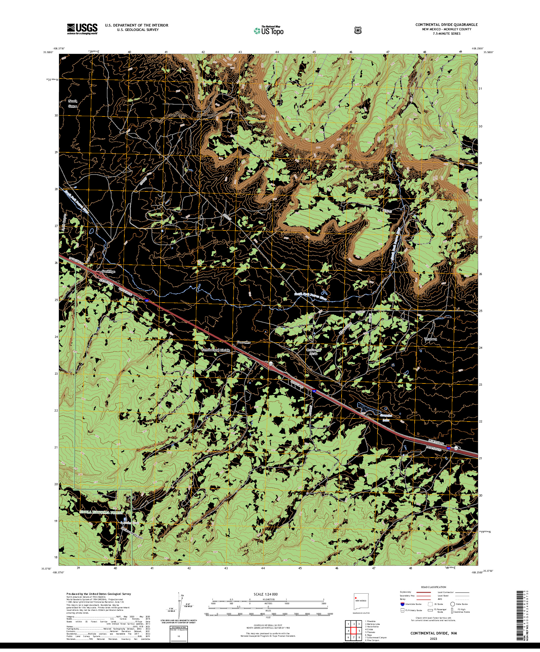 US TOPO 7.5-MINUTE MAP FOR CONTINENTAL DIVIDE, NM