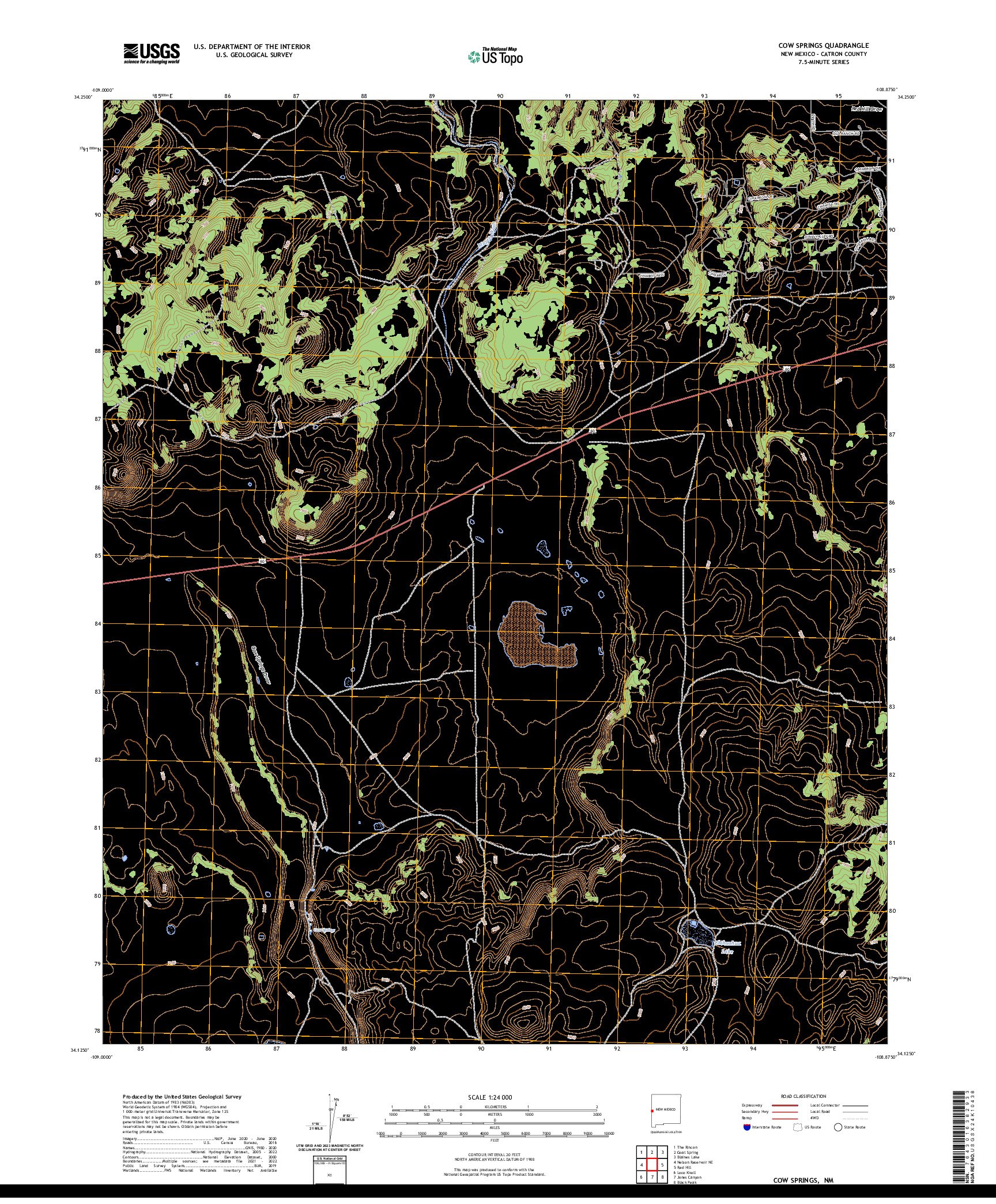 US TOPO 7.5-MINUTE MAP FOR COW SPRINGS, NM