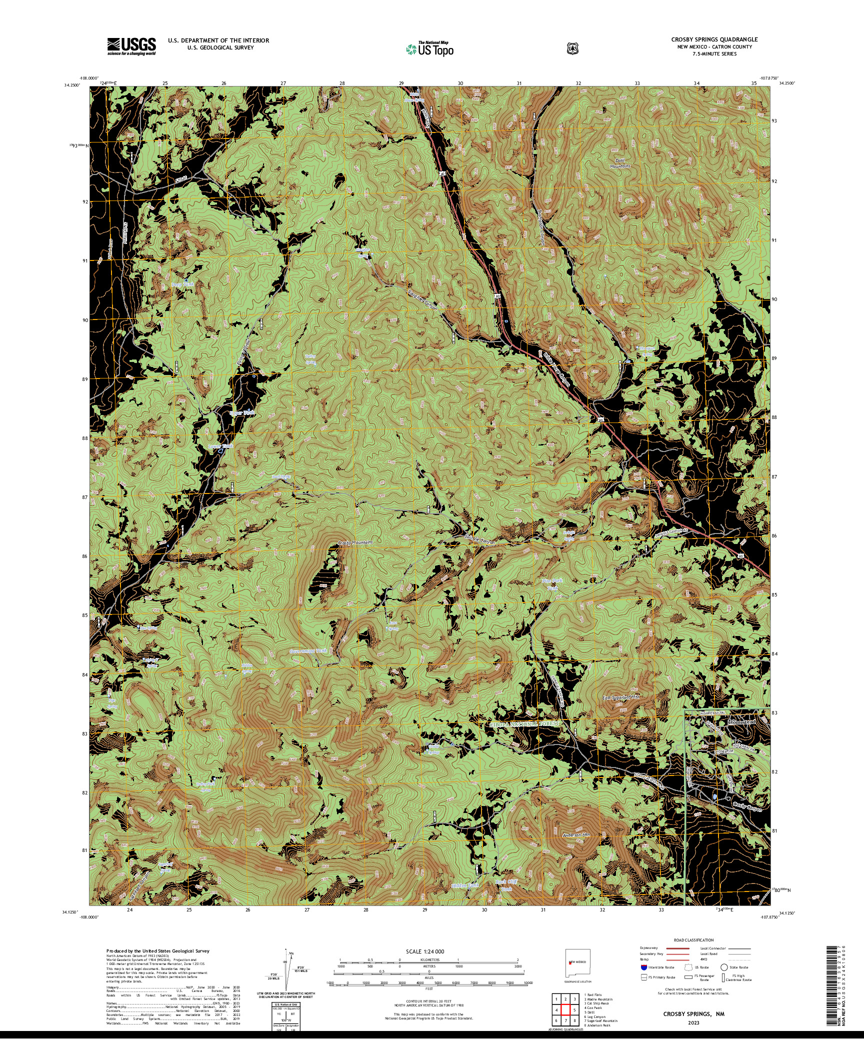 US TOPO 7.5-MINUTE MAP FOR CROSBY SPRINGS, NM