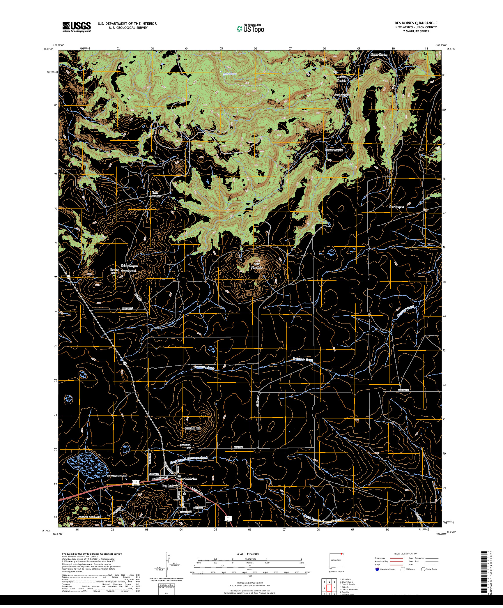 US TOPO 7.5-MINUTE MAP FOR DES MOINES, NM