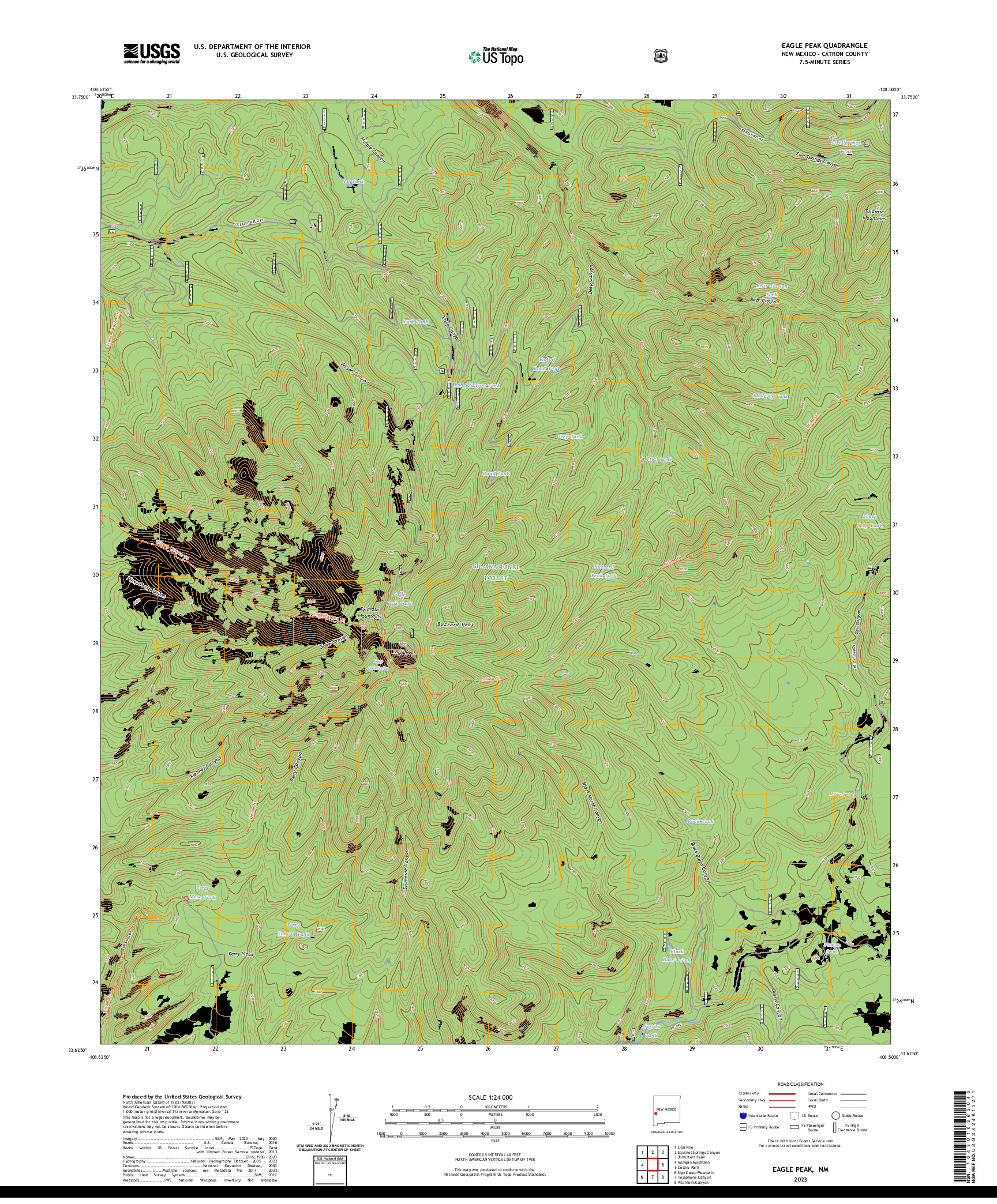 US TOPO 7.5-MINUTE MAP FOR EAGLE PEAK, NM