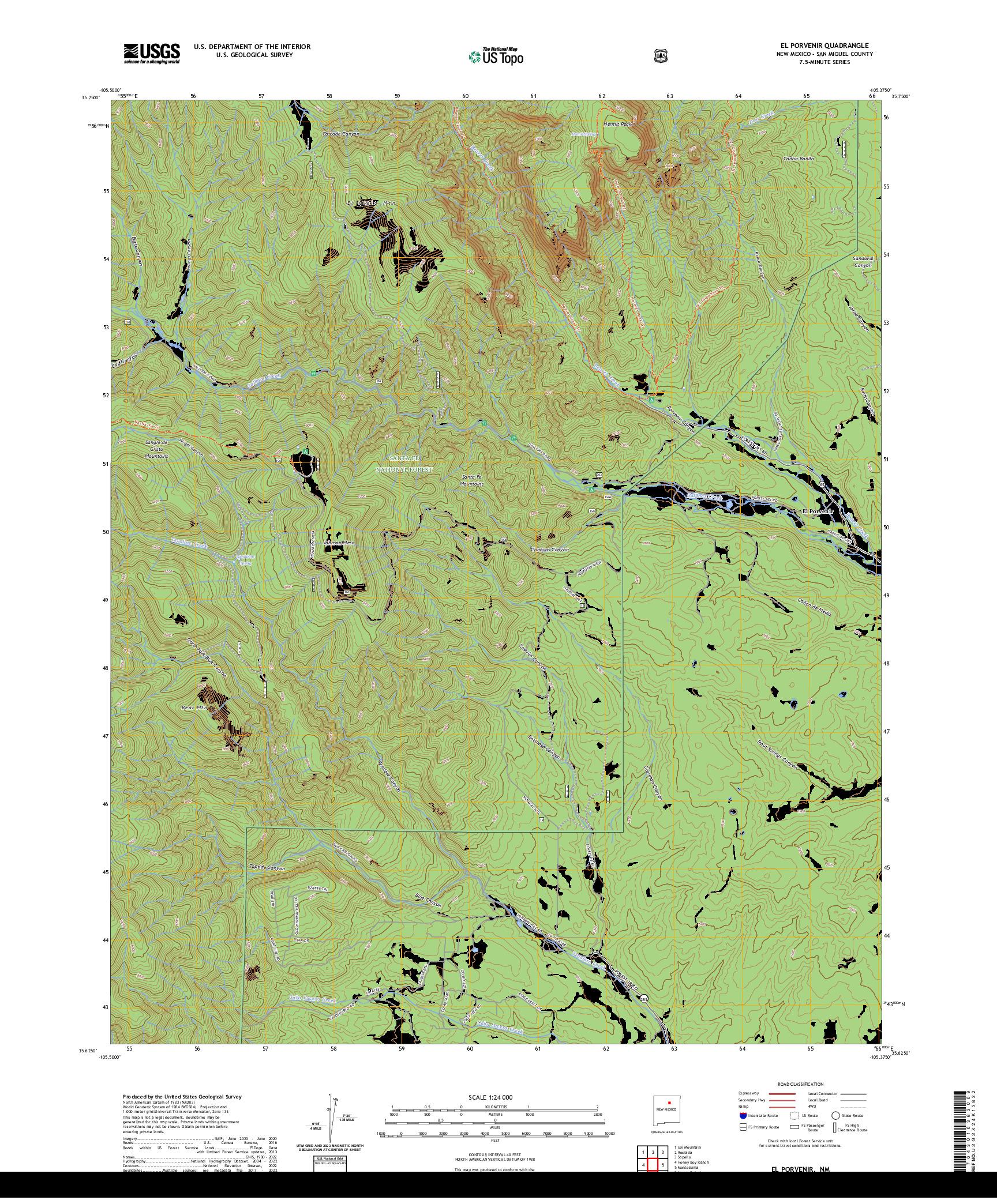 US TOPO 7.5-MINUTE MAP FOR EL PORVENIR, NM