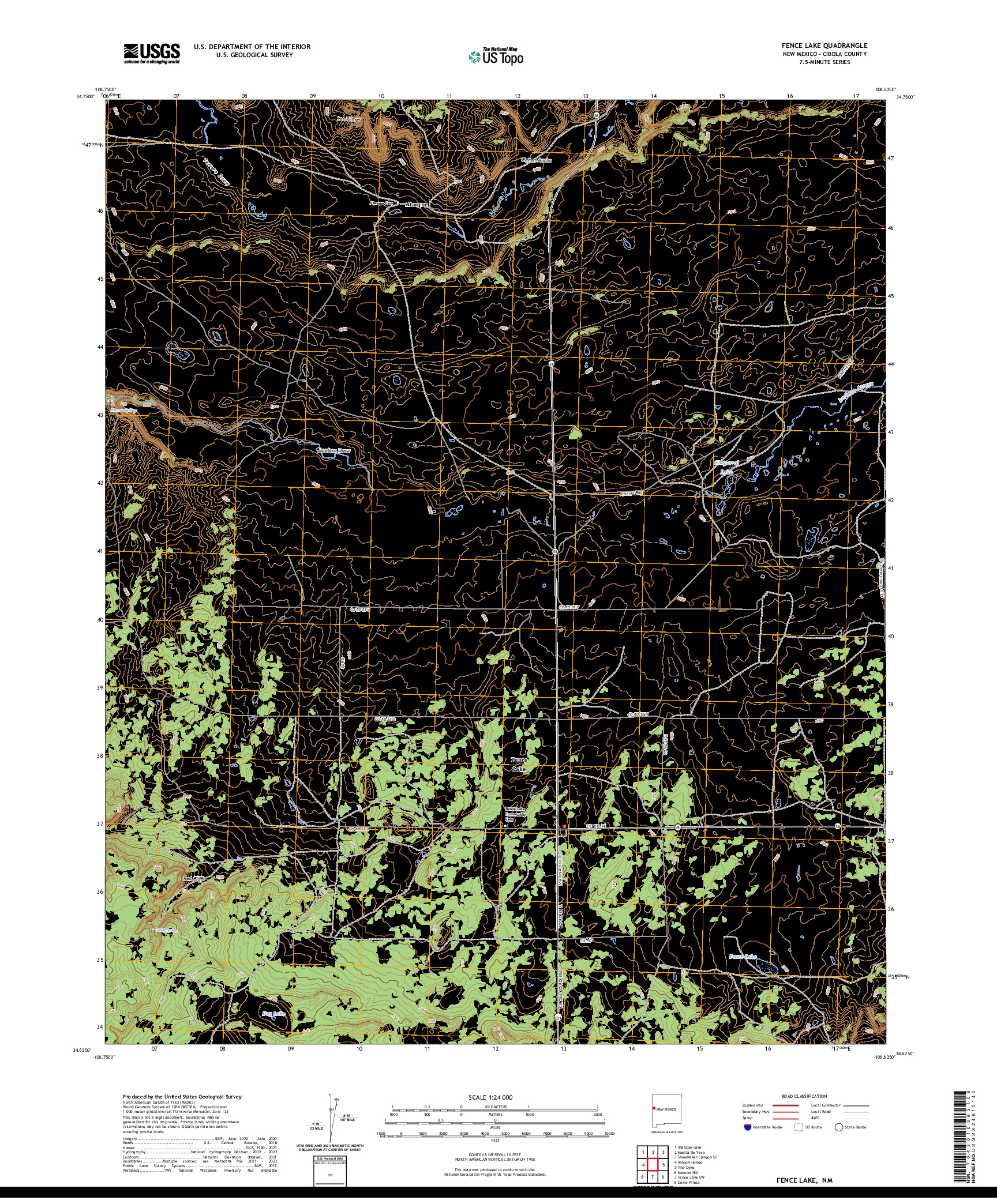 US TOPO 7.5-MINUTE MAP FOR FENCE LAKE, NM