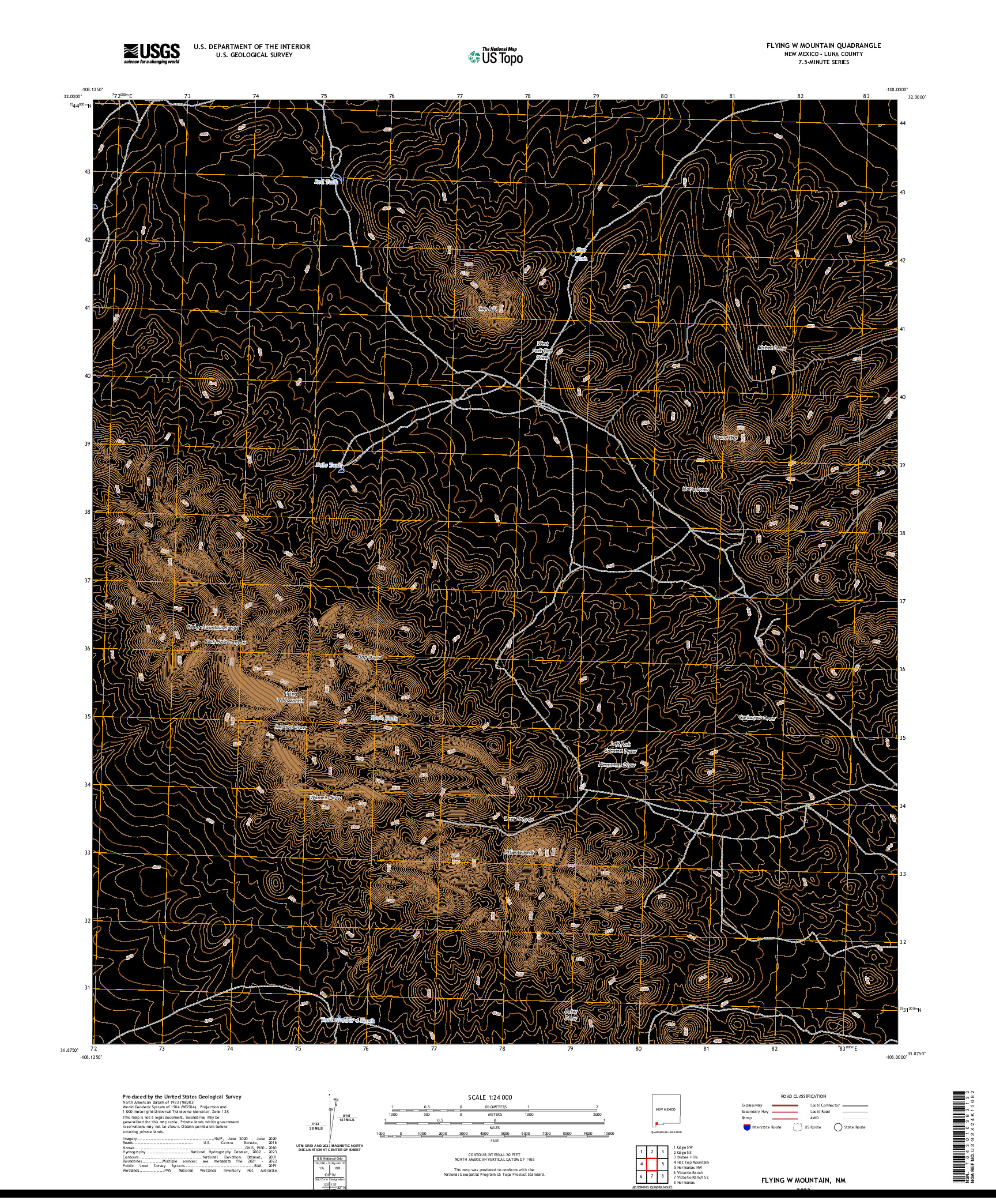 US TOPO 7.5-MINUTE MAP FOR FLYING W MOUNTAIN, NM