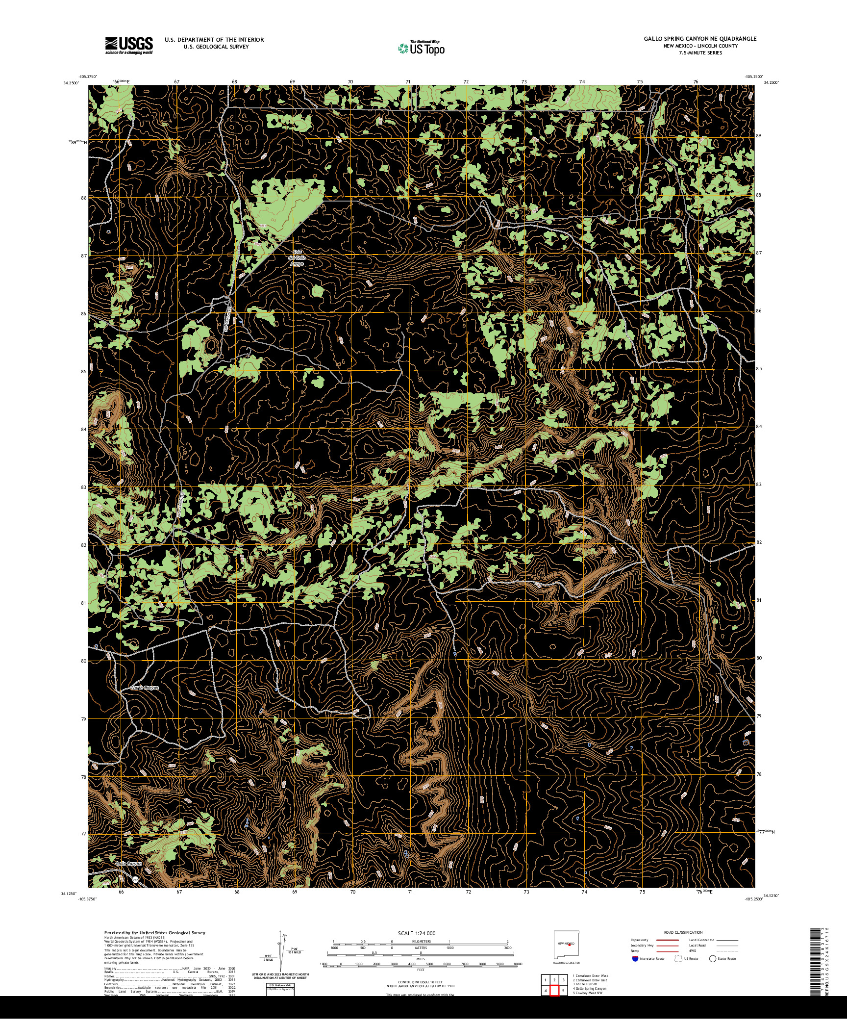 US TOPO 7.5-MINUTE MAP FOR GALLO SPRING CANYON NE, NM