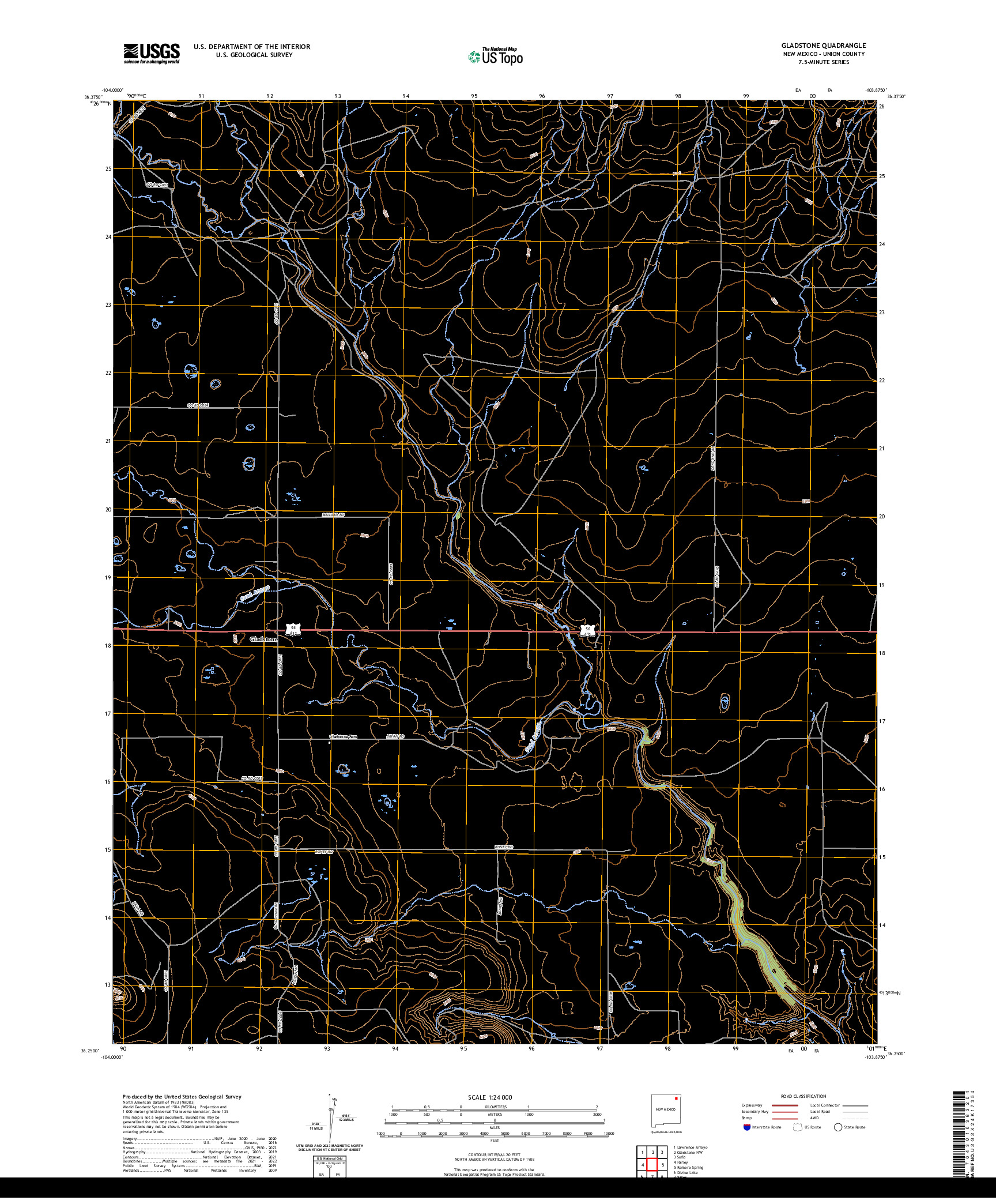 US TOPO 7.5-MINUTE MAP FOR GLADSTONE, NM