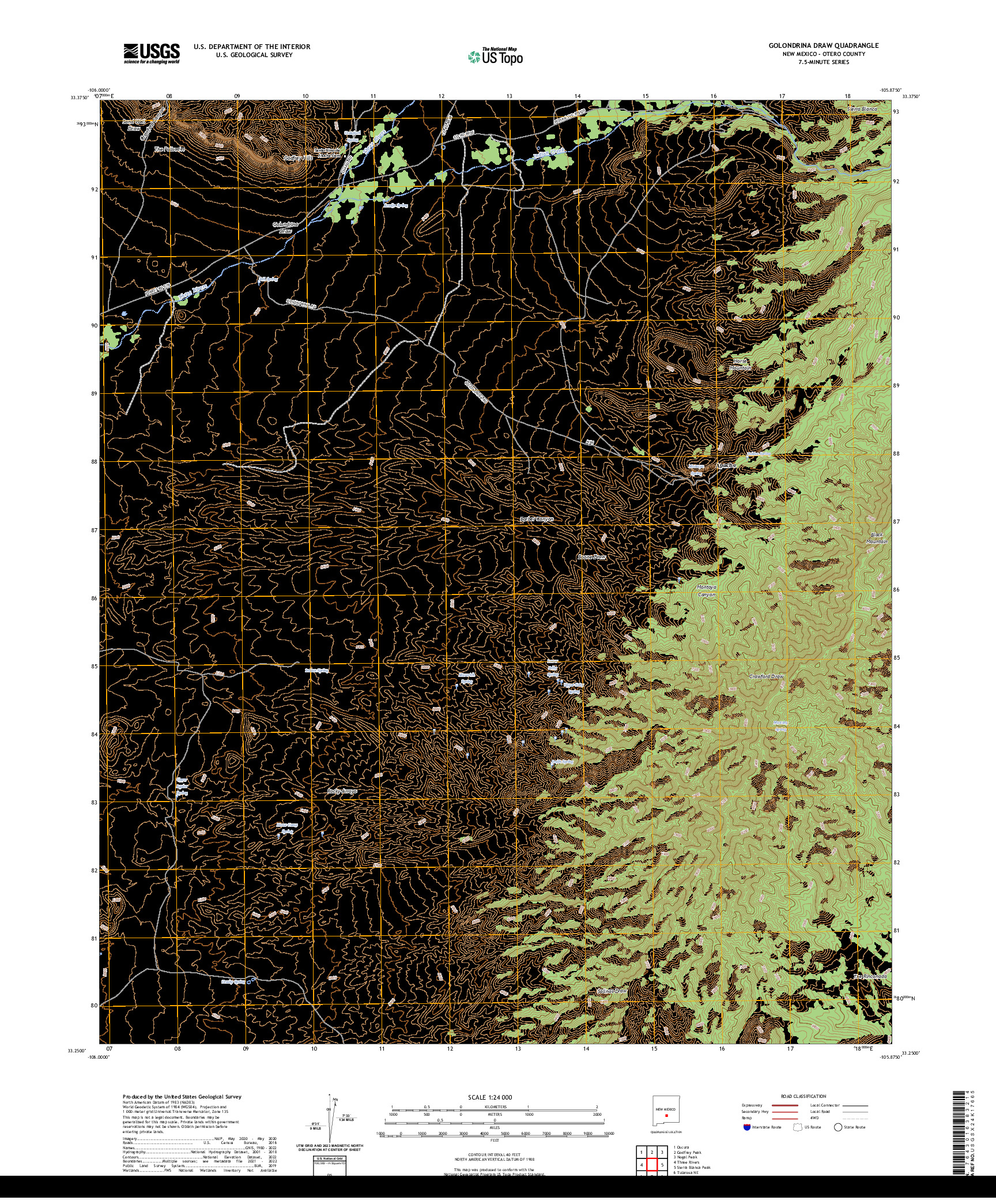 US TOPO 7.5-MINUTE MAP FOR GOLONDRINA DRAW, NM