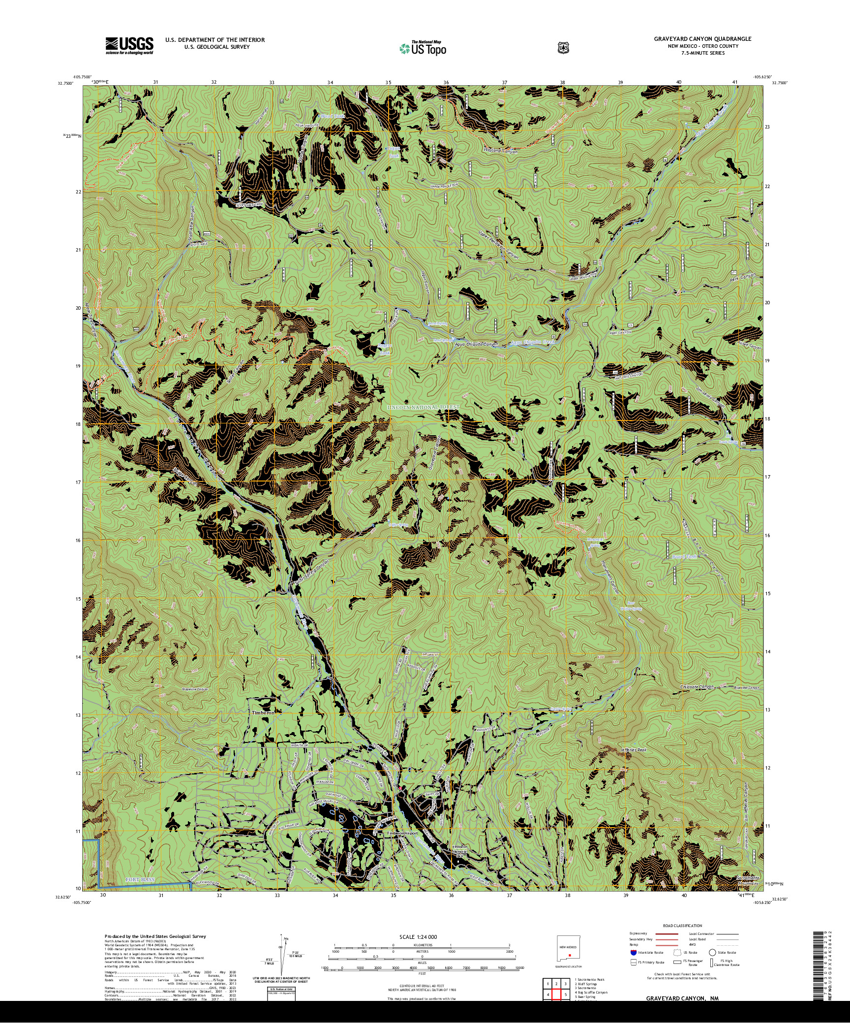 US TOPO 7.5-MINUTE MAP FOR GRAVEYARD CANYON, NM