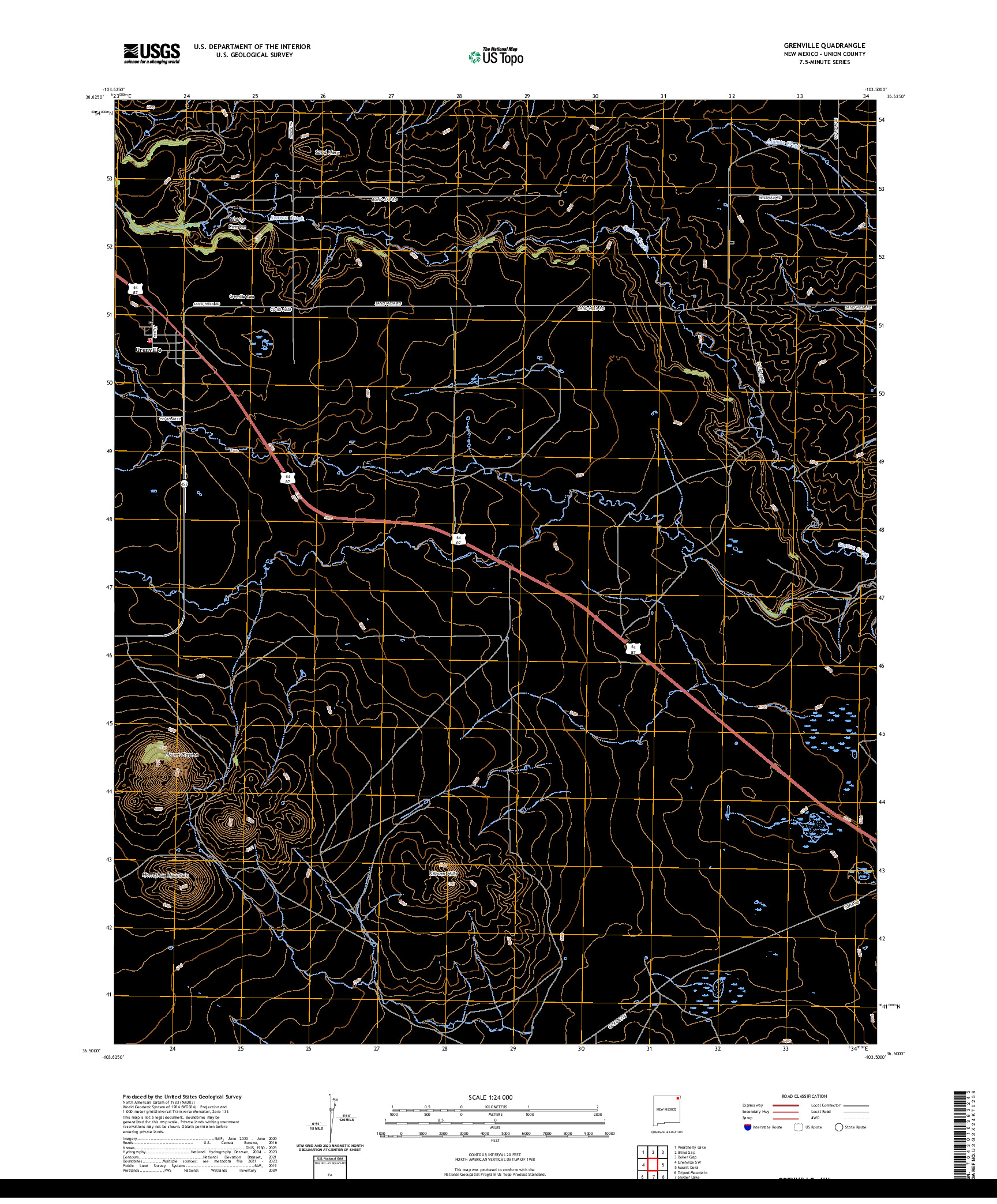 US TOPO 7.5-MINUTE MAP FOR GRENVILLE, NM