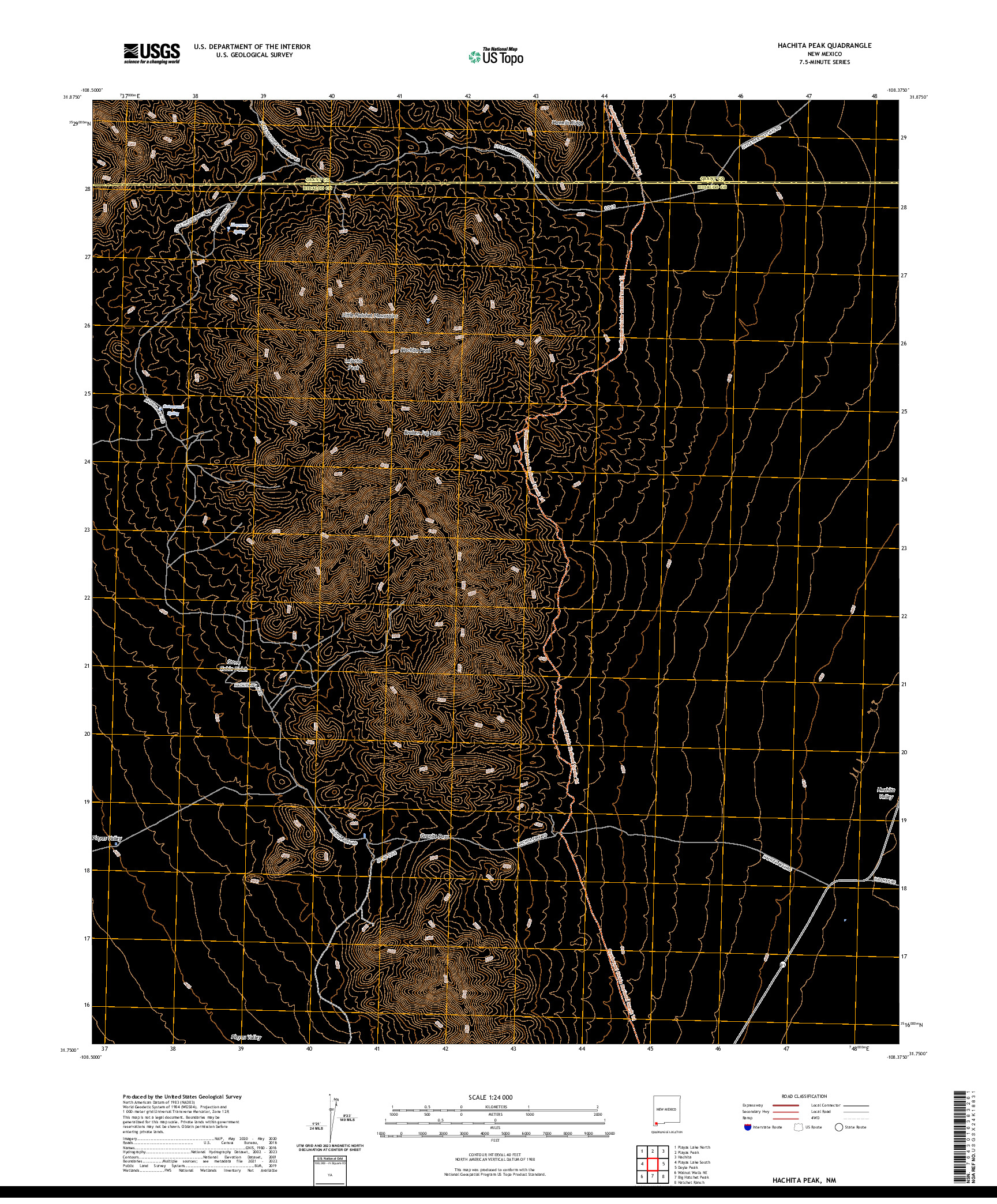 US TOPO 7.5-MINUTE MAP FOR HACHITA PEAK, NM