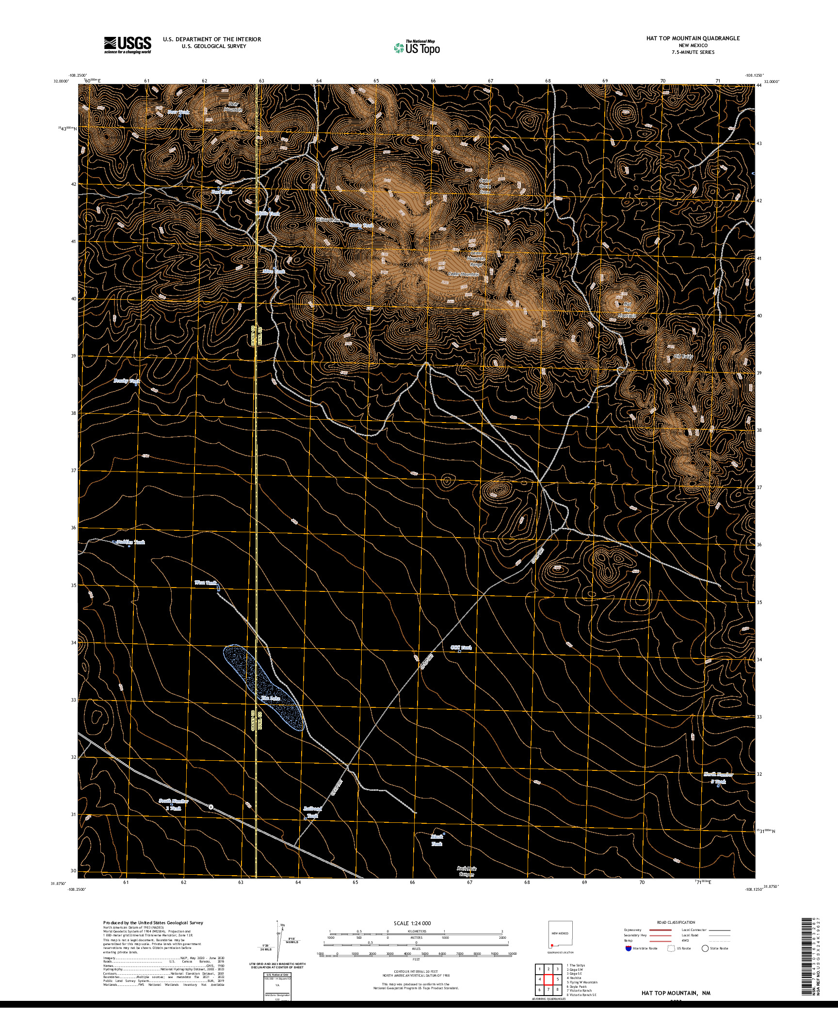 US TOPO 7.5-MINUTE MAP FOR HAT TOP MOUNTAIN, NM