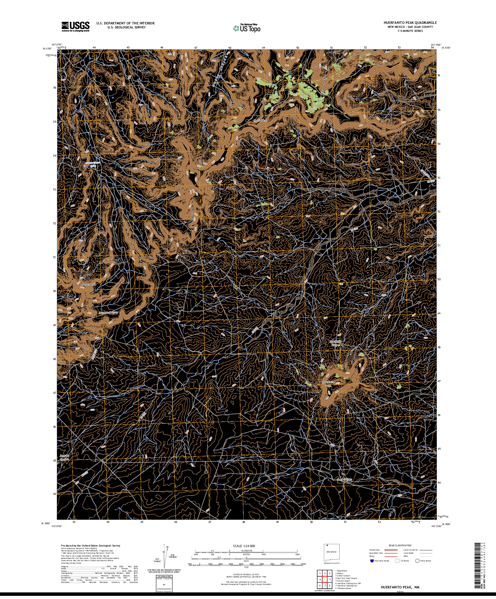 US TOPO 7.5-MINUTE MAP FOR HUERFANITO PEAK, NM