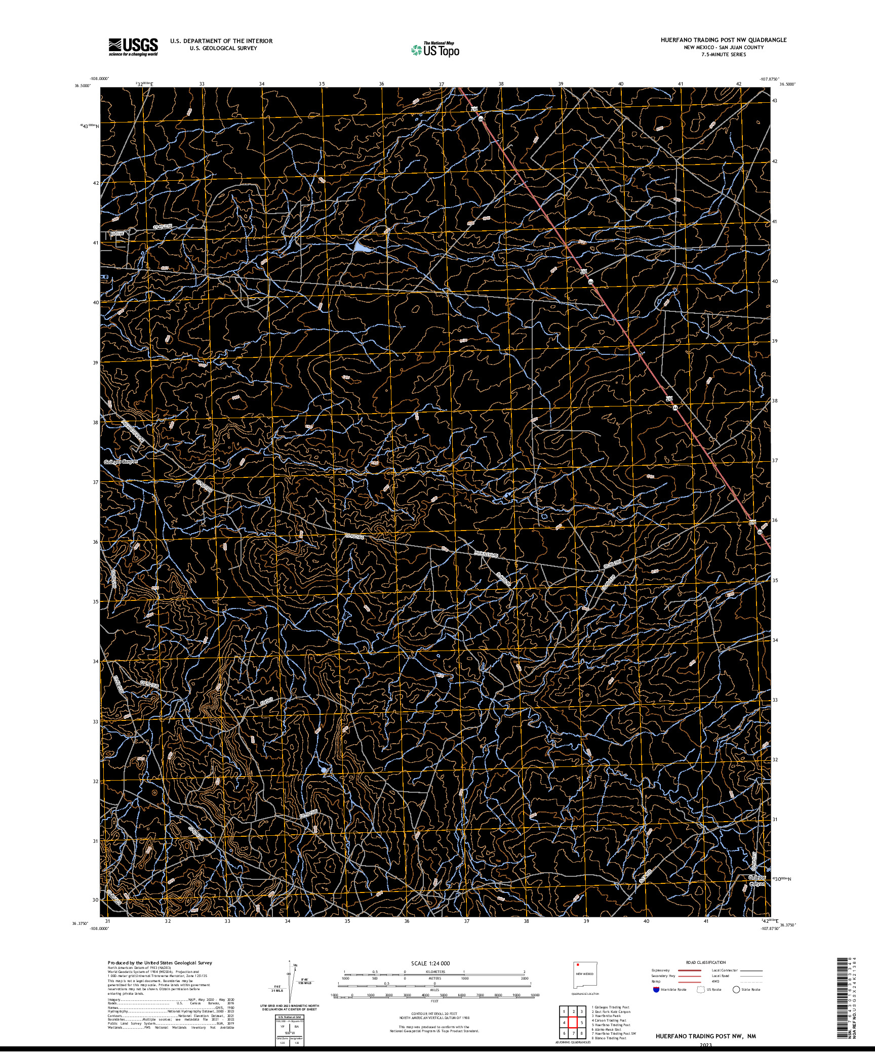 US TOPO 7.5-MINUTE MAP FOR HUERFANO TRADING POST NW, NM
