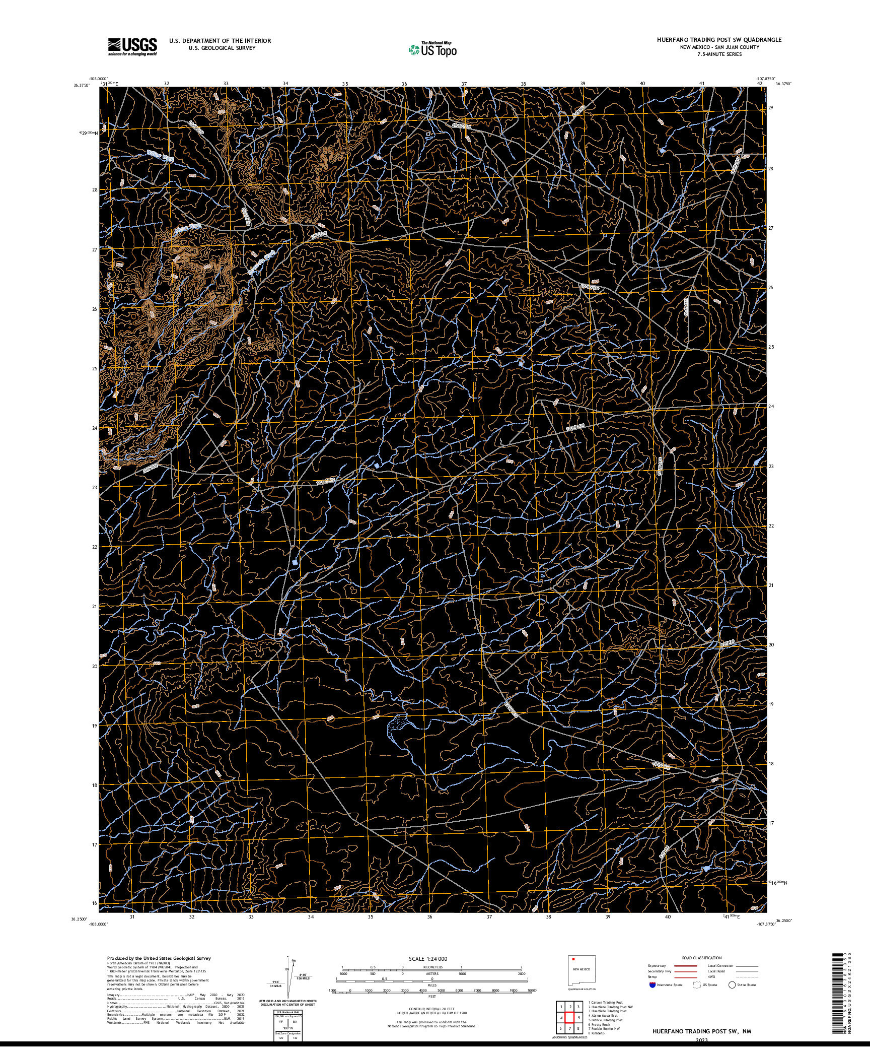 US TOPO 7.5-MINUTE MAP FOR HUERFANO TRADING POST SW, NM