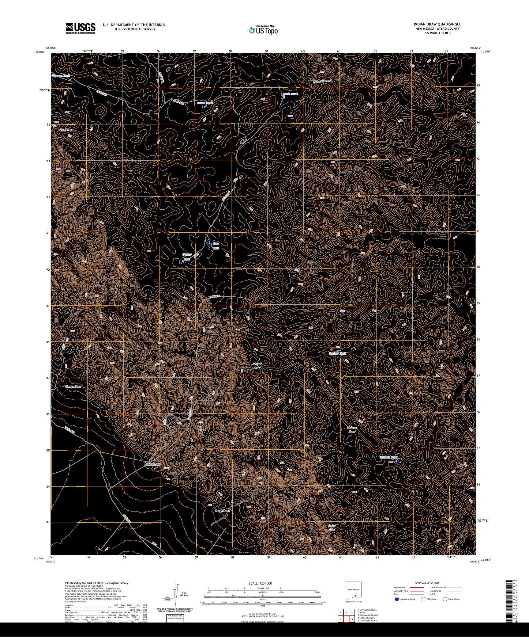US TOPO 7.5-MINUTE MAP FOR INDIAN DRAW, NM