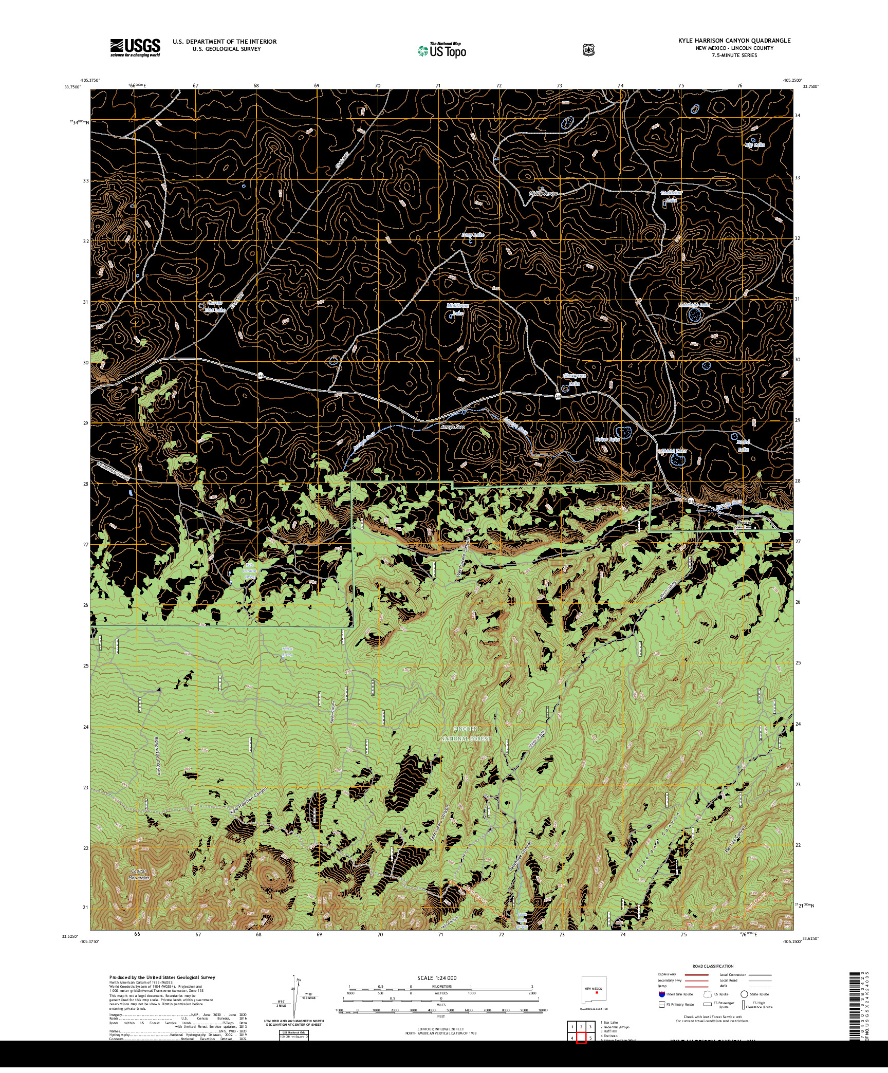 US TOPO 7.5-MINUTE MAP FOR KYLE HARRISON CANYON, NM
