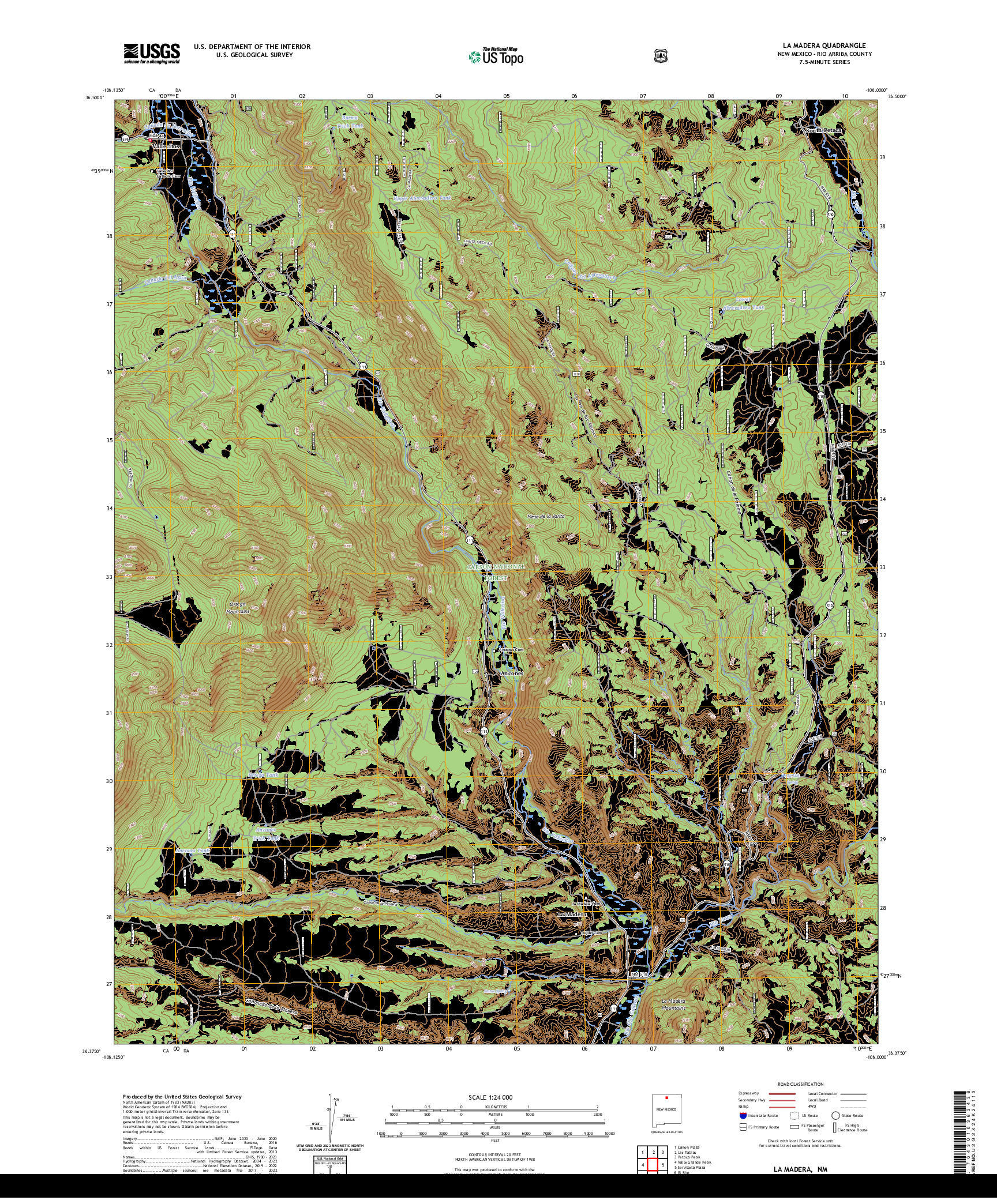 US TOPO 7.5-MINUTE MAP FOR LA MADERA, NM
