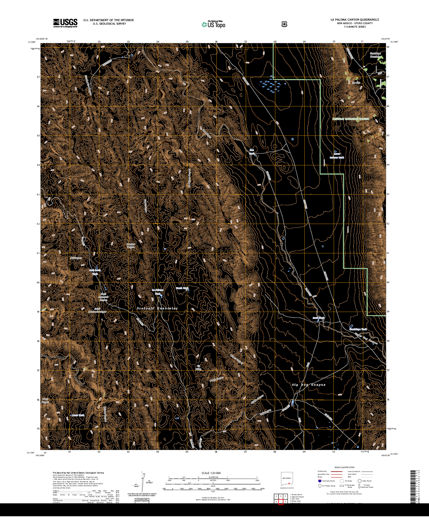 US TOPO 7.5-MINUTE MAP FOR LA PALOMA CANYON, NM