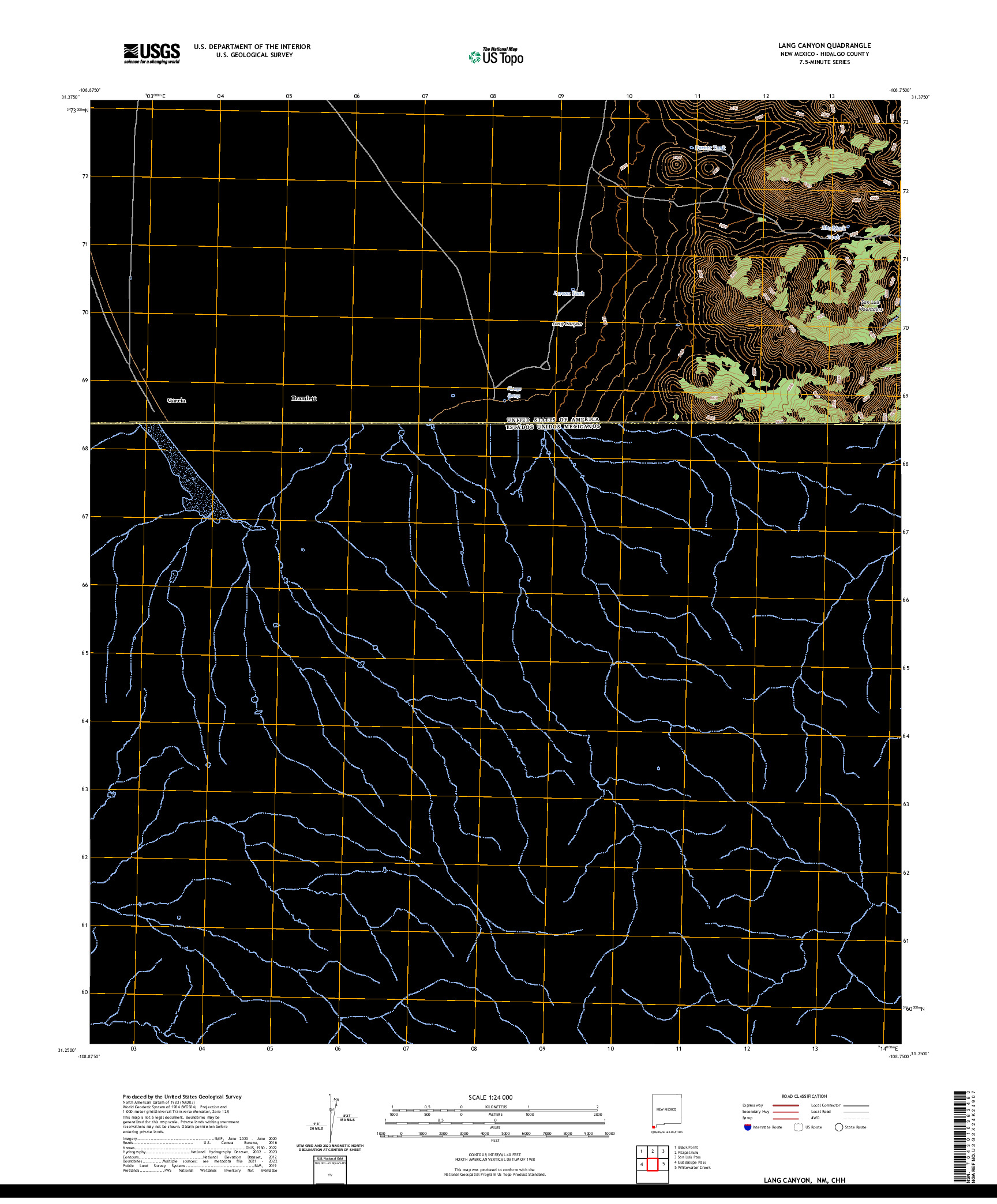 US TOPO 7.5-MINUTE MAP FOR LANG CANYON, NM,CHH