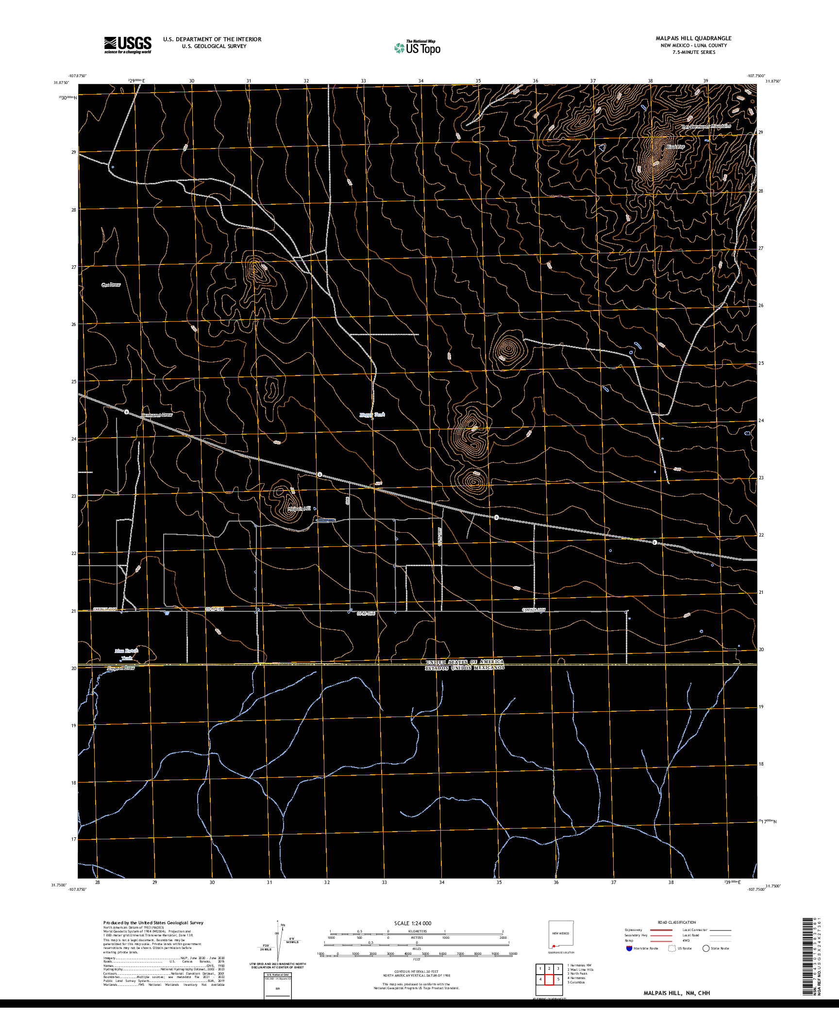 US TOPO 7.5-MINUTE MAP FOR MALPAIS HILL, NM,CHH