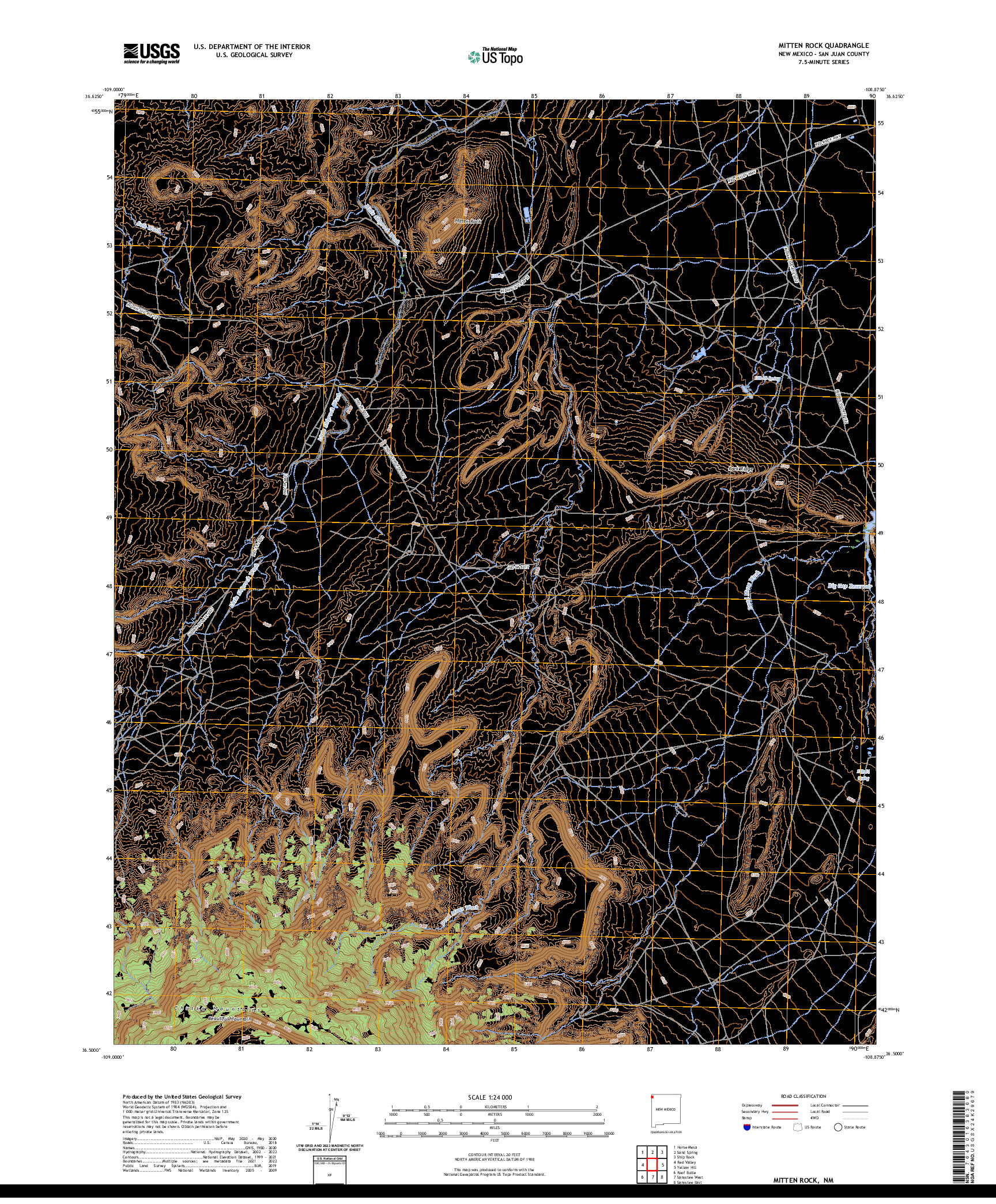 US TOPO 7.5-MINUTE MAP FOR MITTEN ROCK, NM
