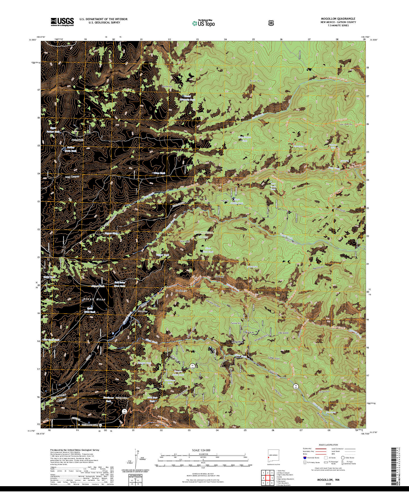 US TOPO 7.5-MINUTE MAP FOR MOGOLLON, NM