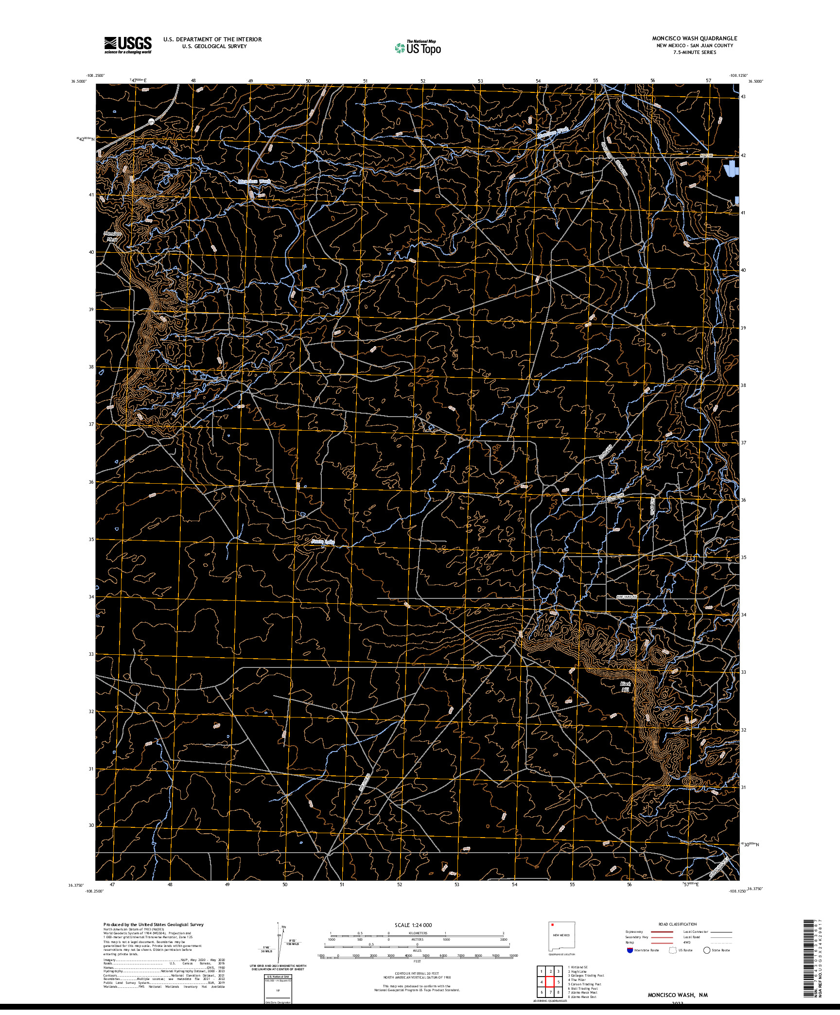 US TOPO 7.5-MINUTE MAP FOR MONCISCO WASH, NM