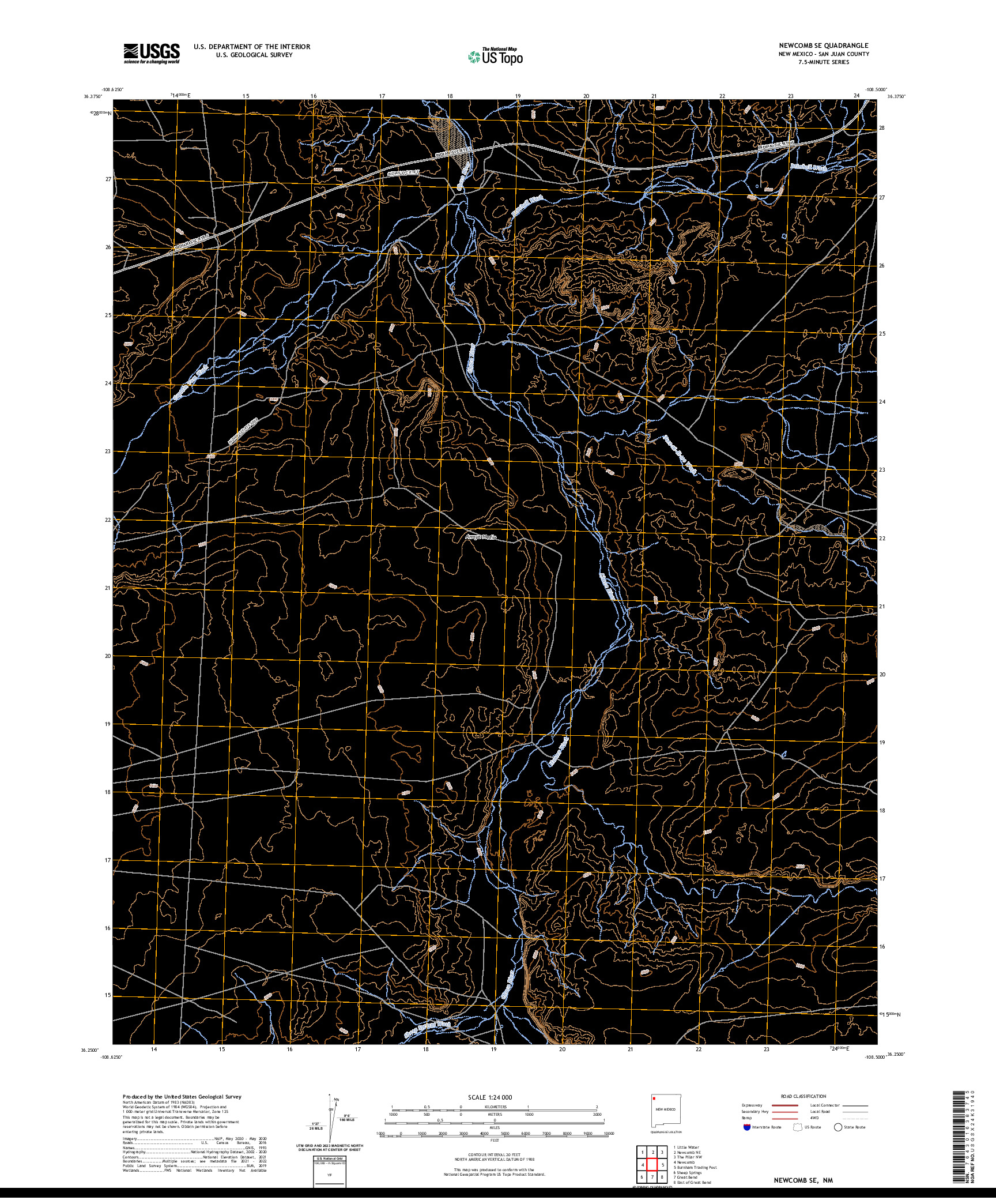 US TOPO 7.5-MINUTE MAP FOR NEWCOMB SE, NM