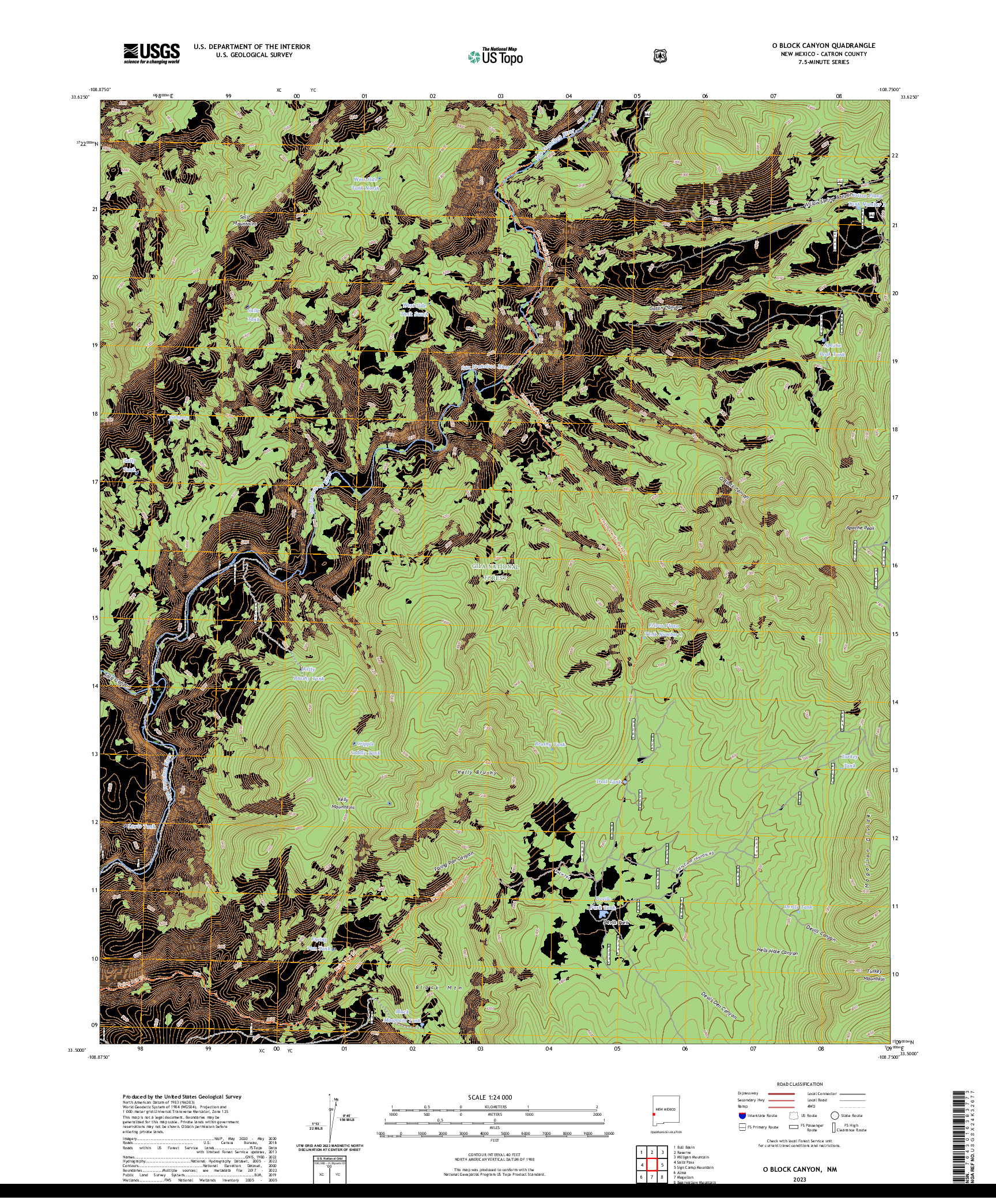 US TOPO 7.5-MINUTE MAP FOR O BLOCK CANYON, NM