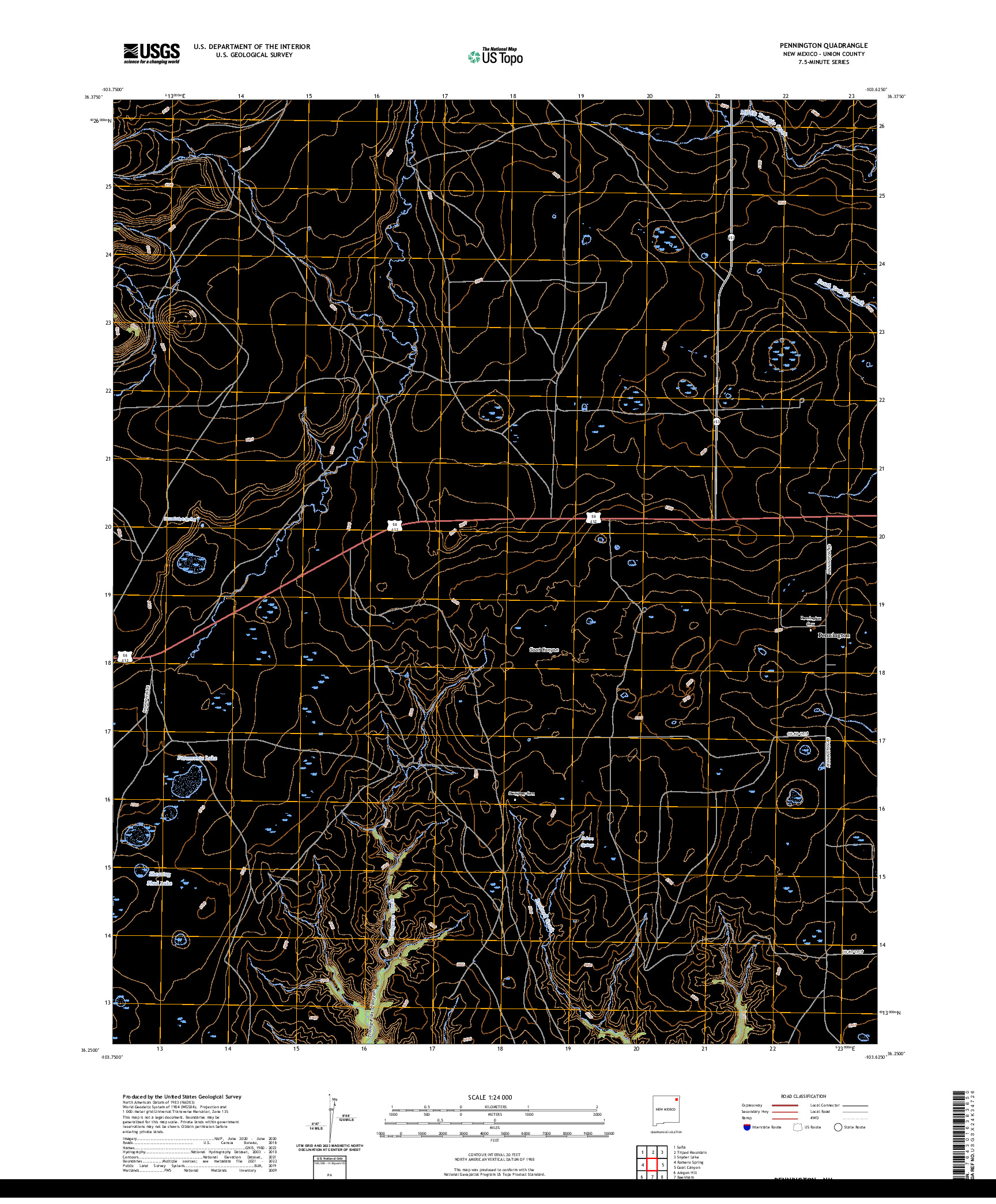 US TOPO 7.5-MINUTE MAP FOR PENNINGTON, NM