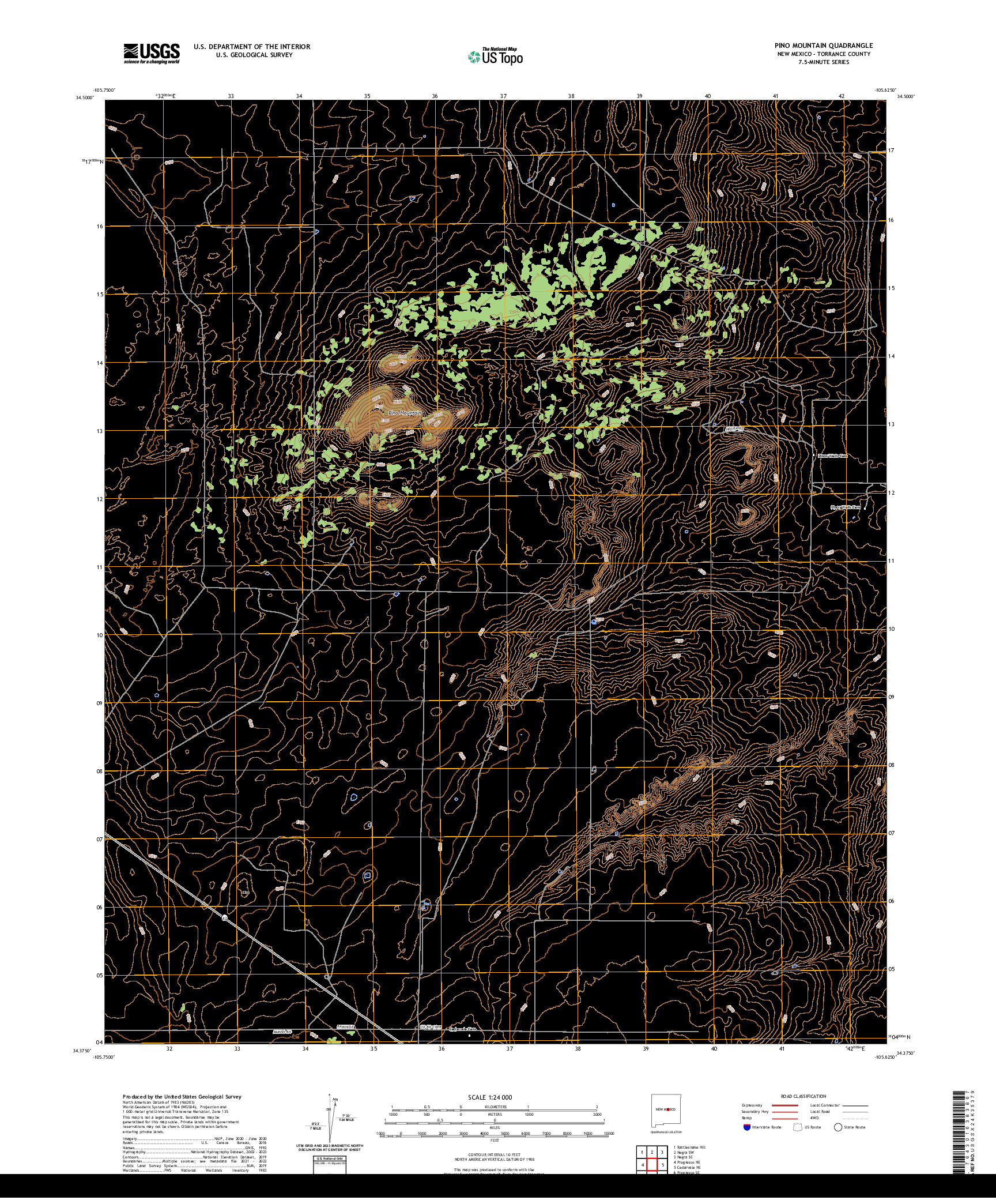 US TOPO 7.5-MINUTE MAP FOR PINO MOUNTAIN, NM