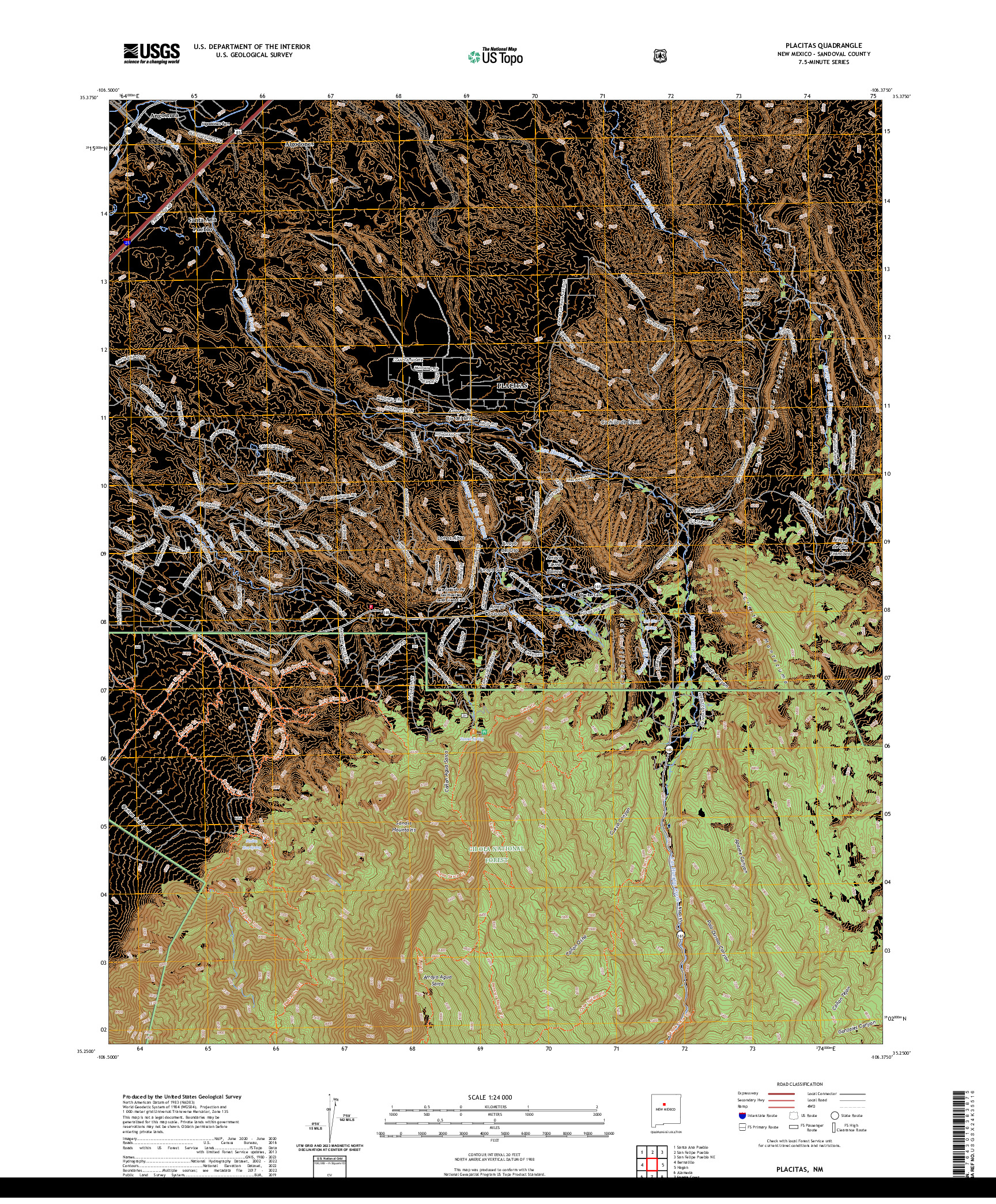 US TOPO 7.5-MINUTE MAP FOR PLACITAS, NM