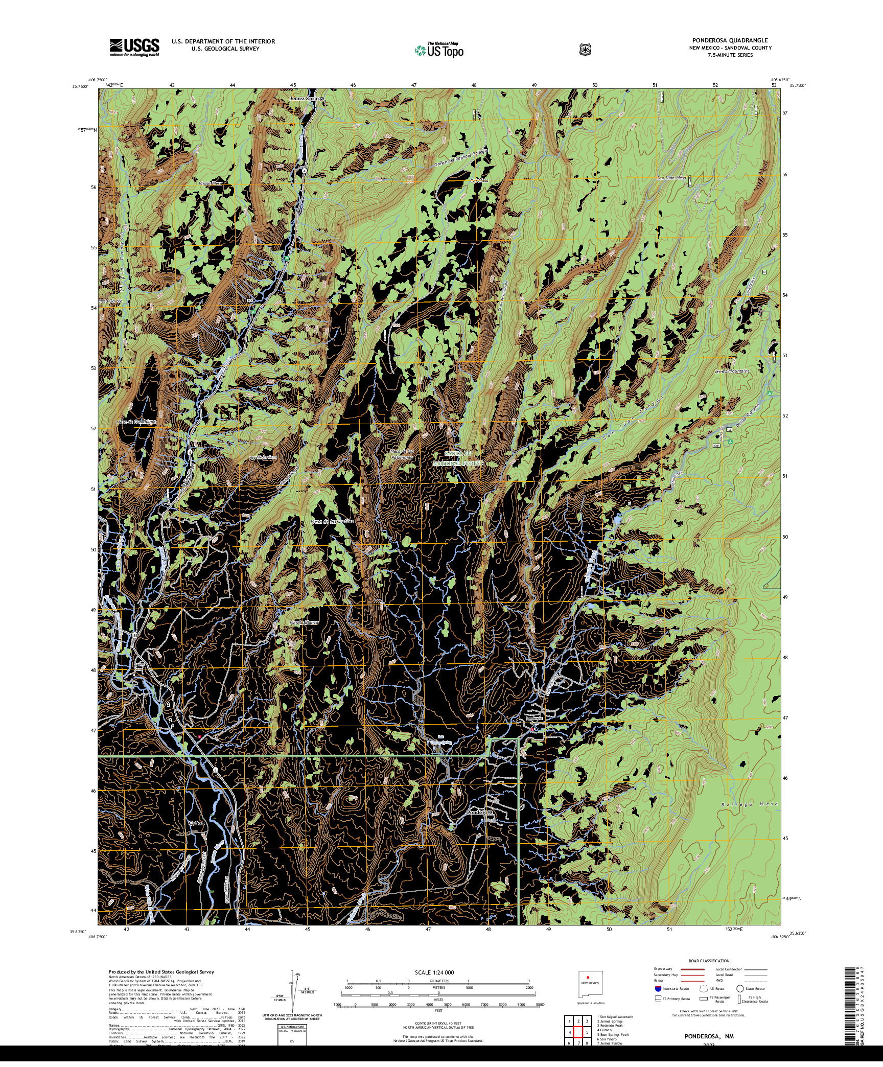 US TOPO 7.5-MINUTE MAP FOR PONDEROSA, NM
