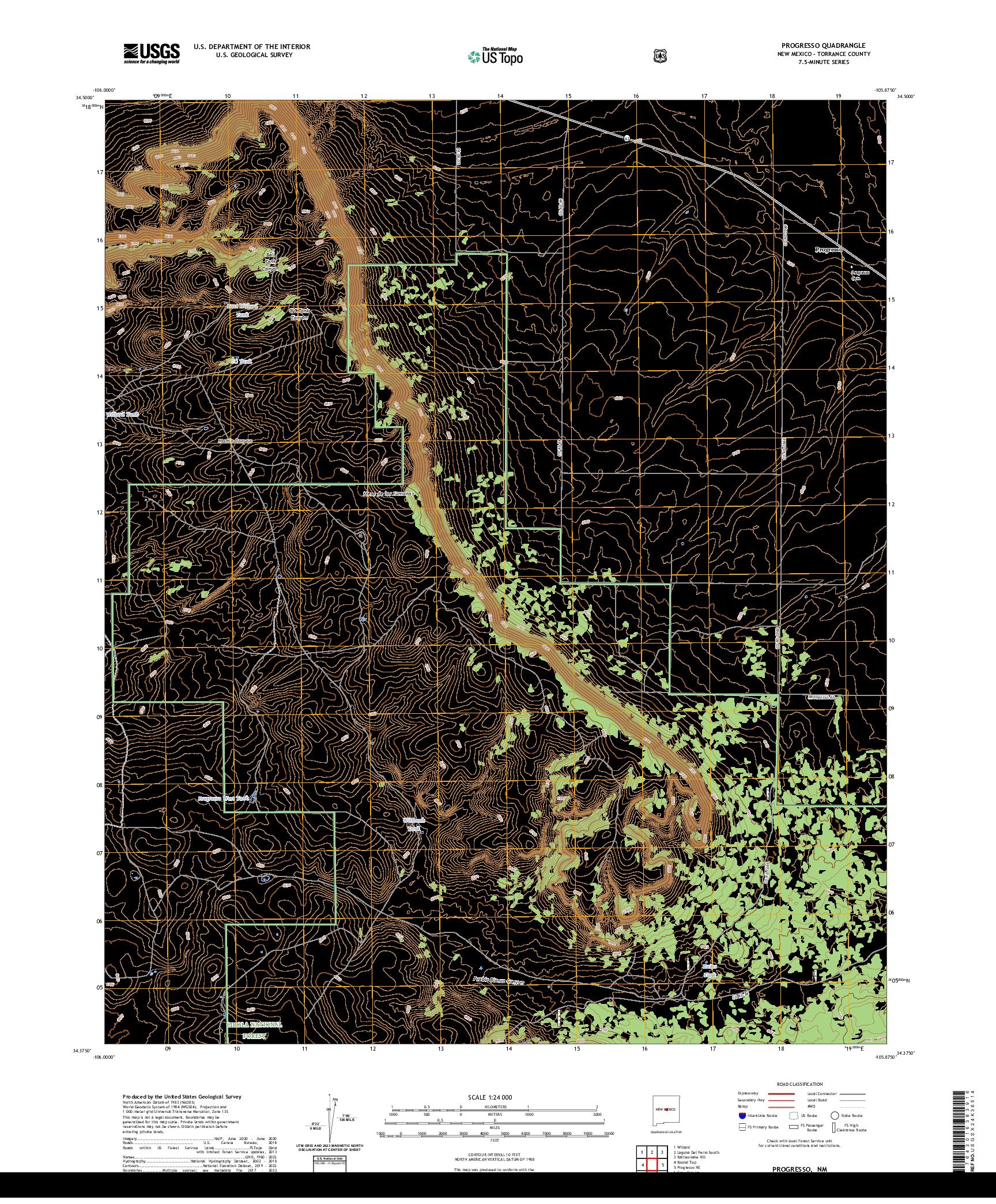 US TOPO 7.5-MINUTE MAP FOR PROGRESSO, NM