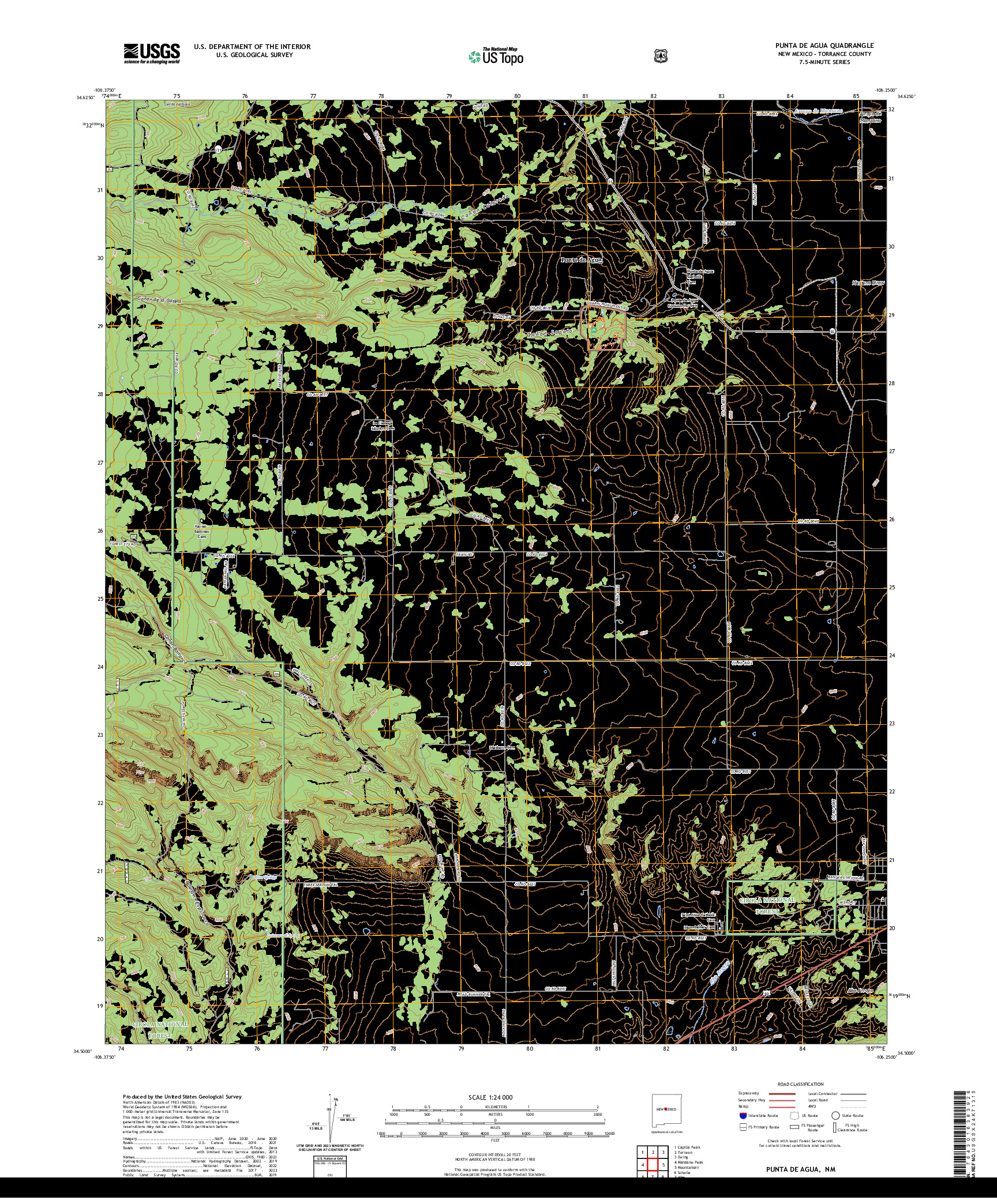 US TOPO 7.5-MINUTE MAP FOR PUNTA DE AGUA, NM