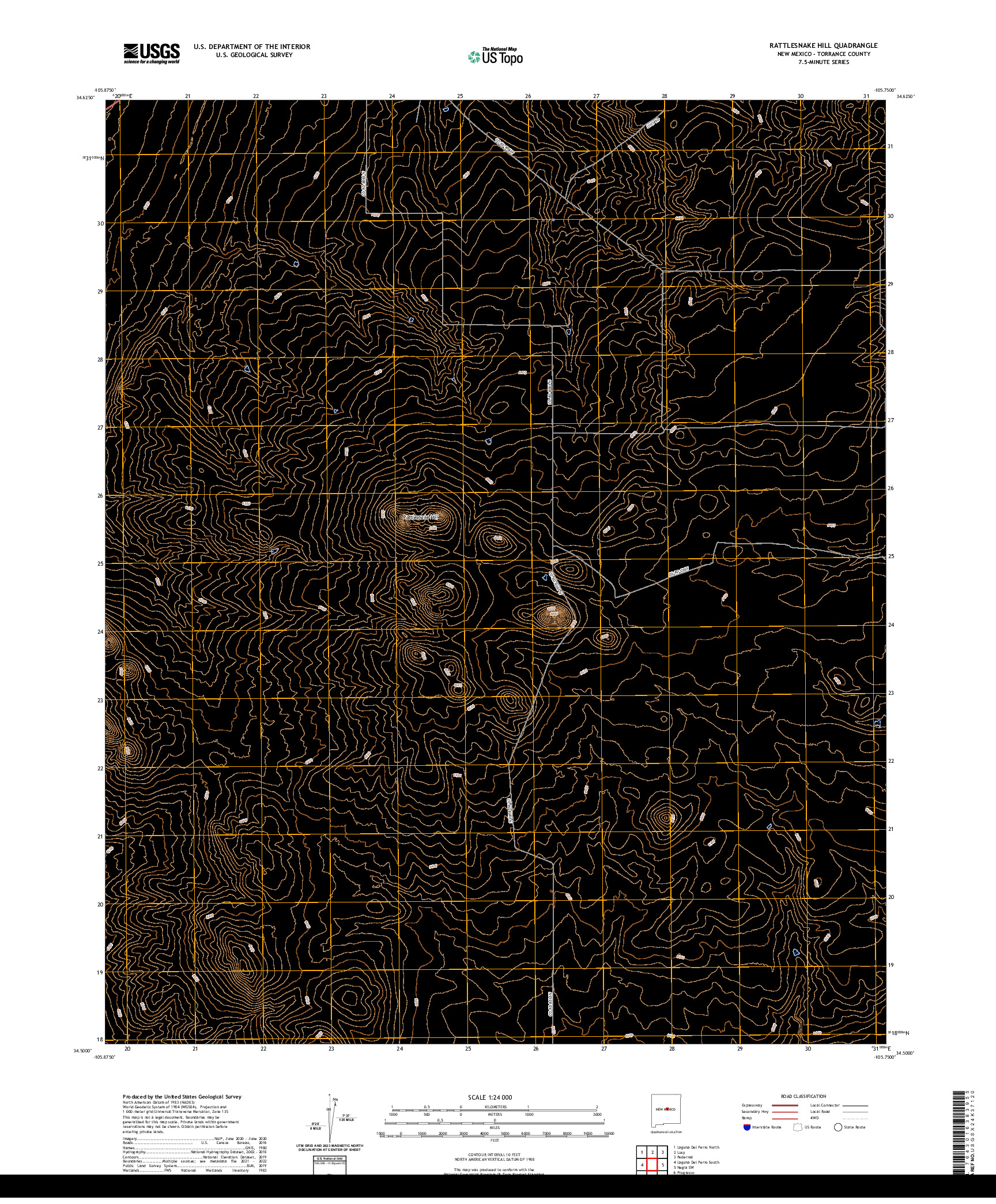 US TOPO 7.5-MINUTE MAP FOR RATTLESNAKE HILL, NM