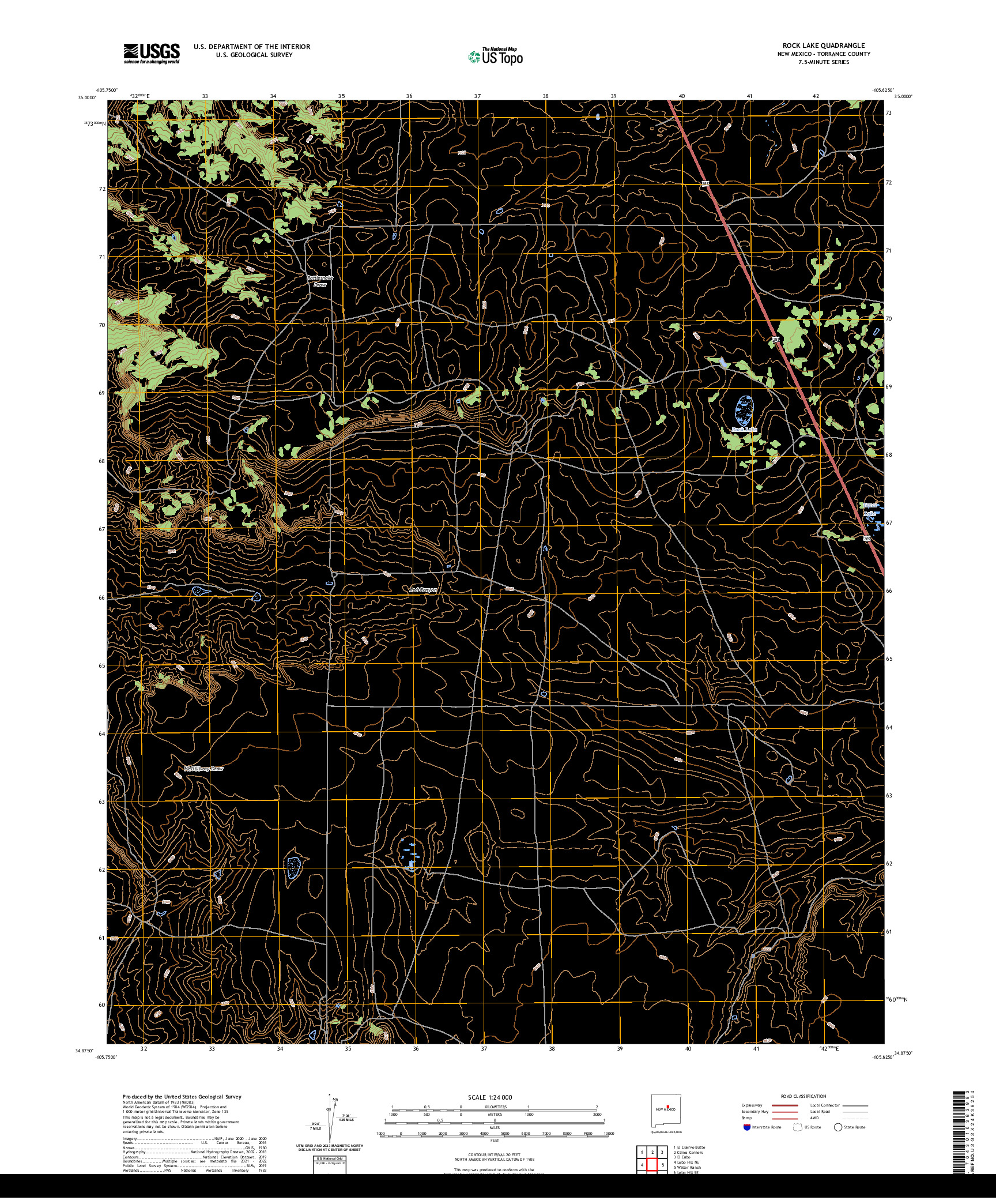 US TOPO 7.5-MINUTE MAP FOR ROCK LAKE, NM