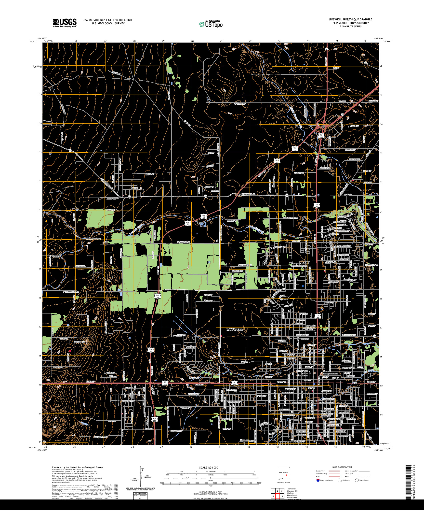 US TOPO 7.5-MINUTE MAP FOR ROSWELL NORTH, NM