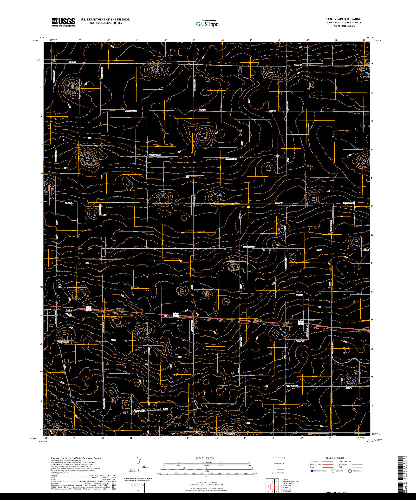 US TOPO 7.5-MINUTE MAP FOR SAINT VRAIN, NM