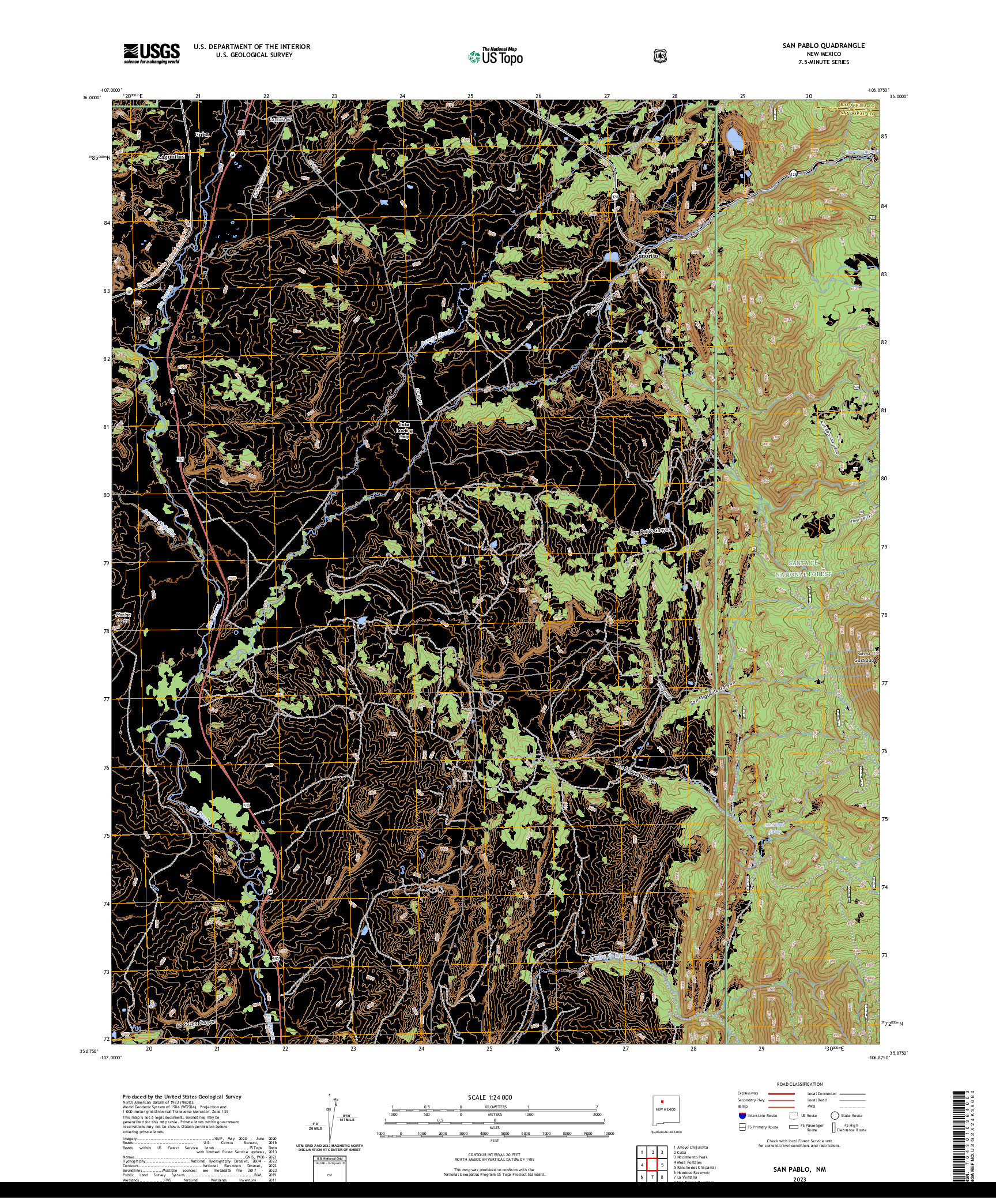 US TOPO 7.5-MINUTE MAP FOR SAN PABLO, NM