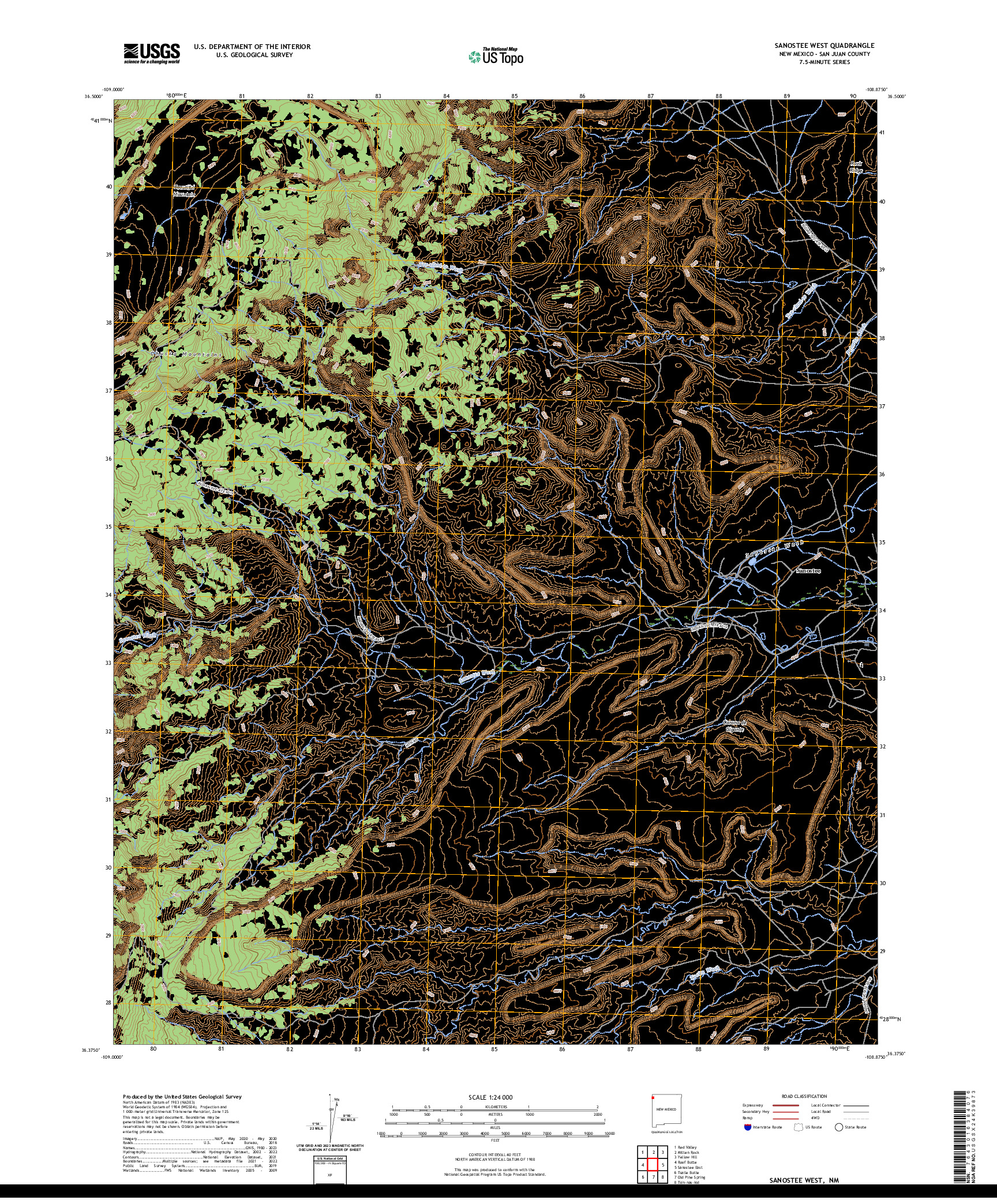 US TOPO 7.5-MINUTE MAP FOR SANOSTEE WEST, NM