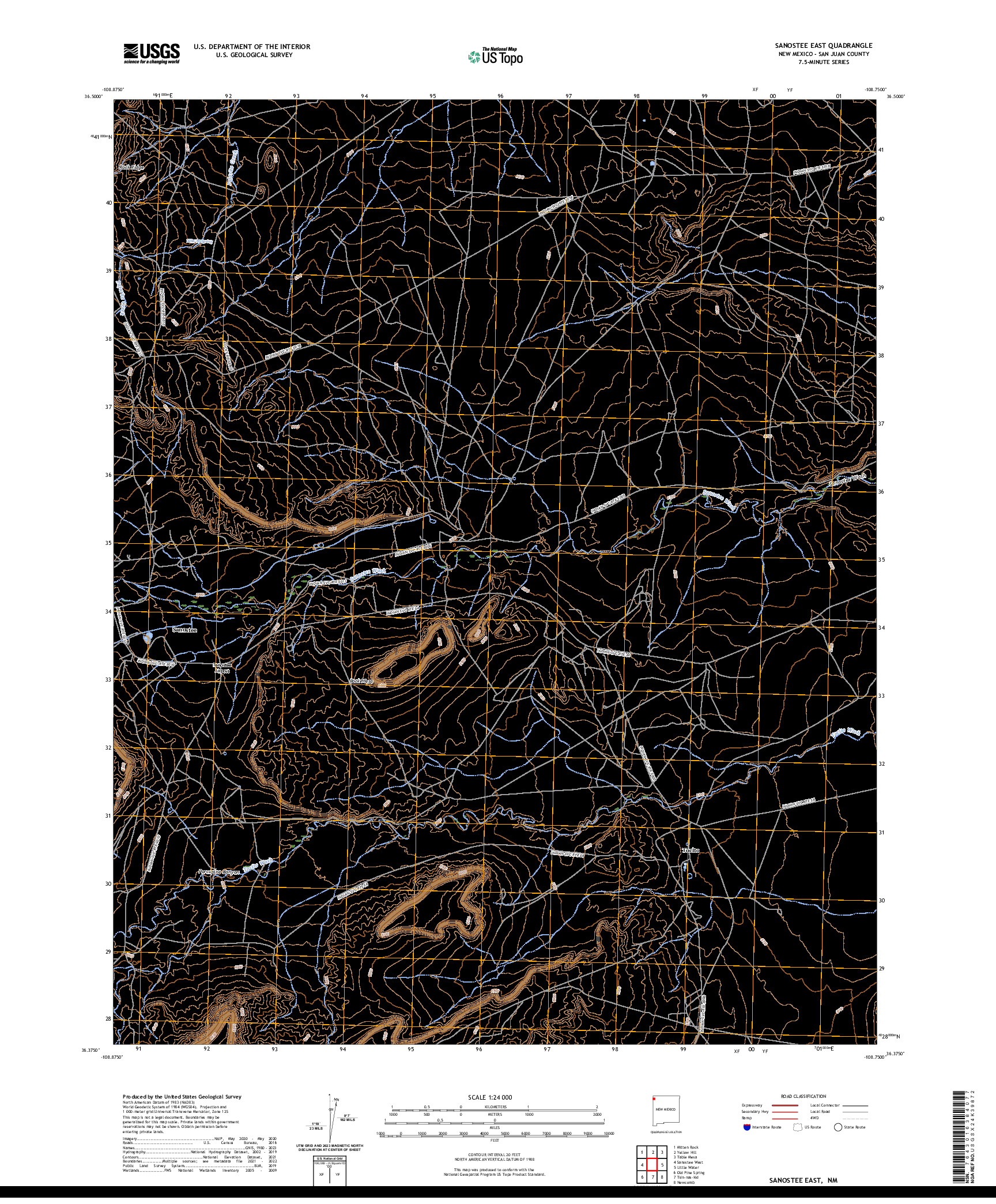 US TOPO 7.5-MINUTE MAP FOR SANOSTEE EAST, NM