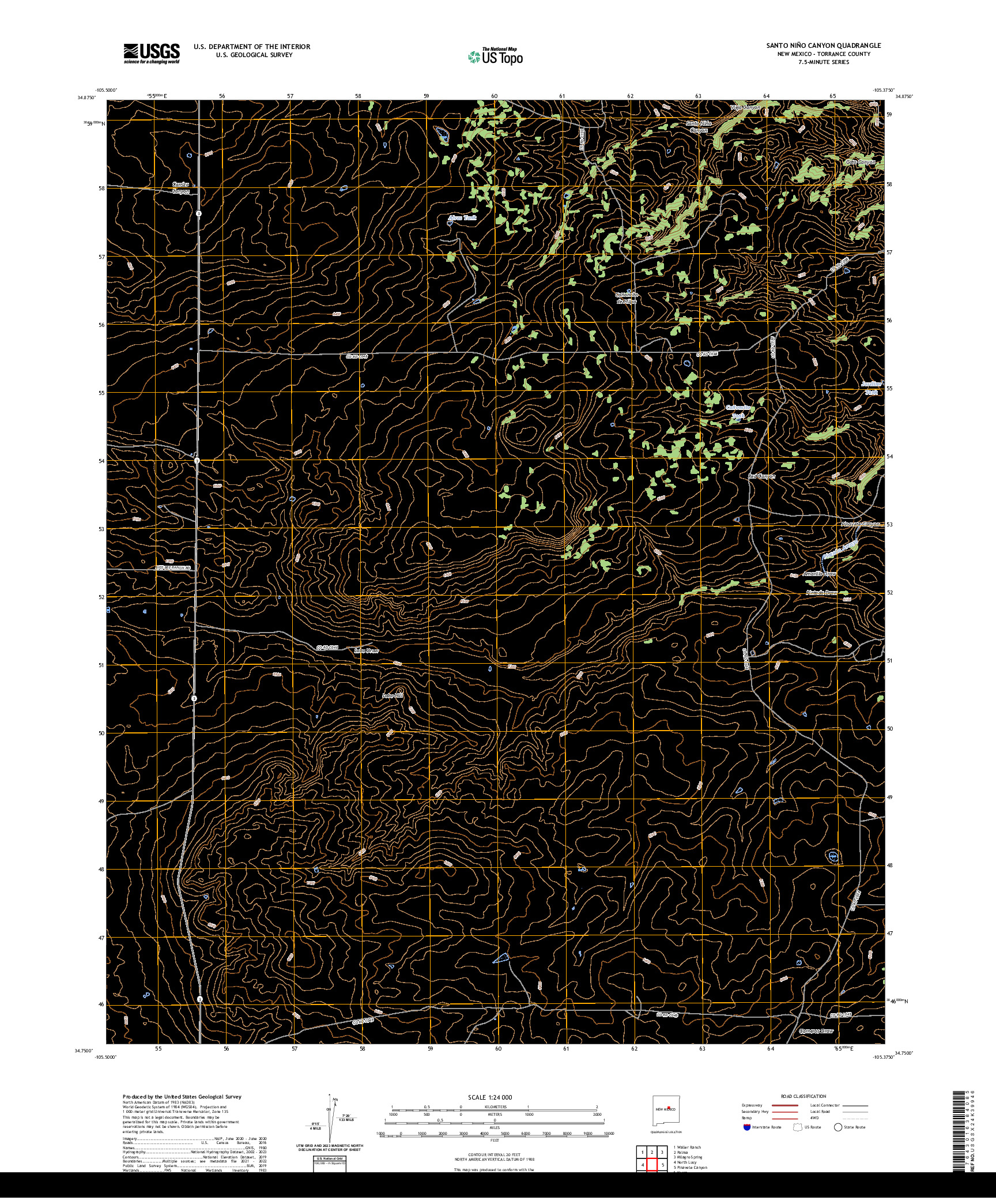 US TOPO 7.5-MINUTE MAP FOR SANTO NINO CANYON, NM