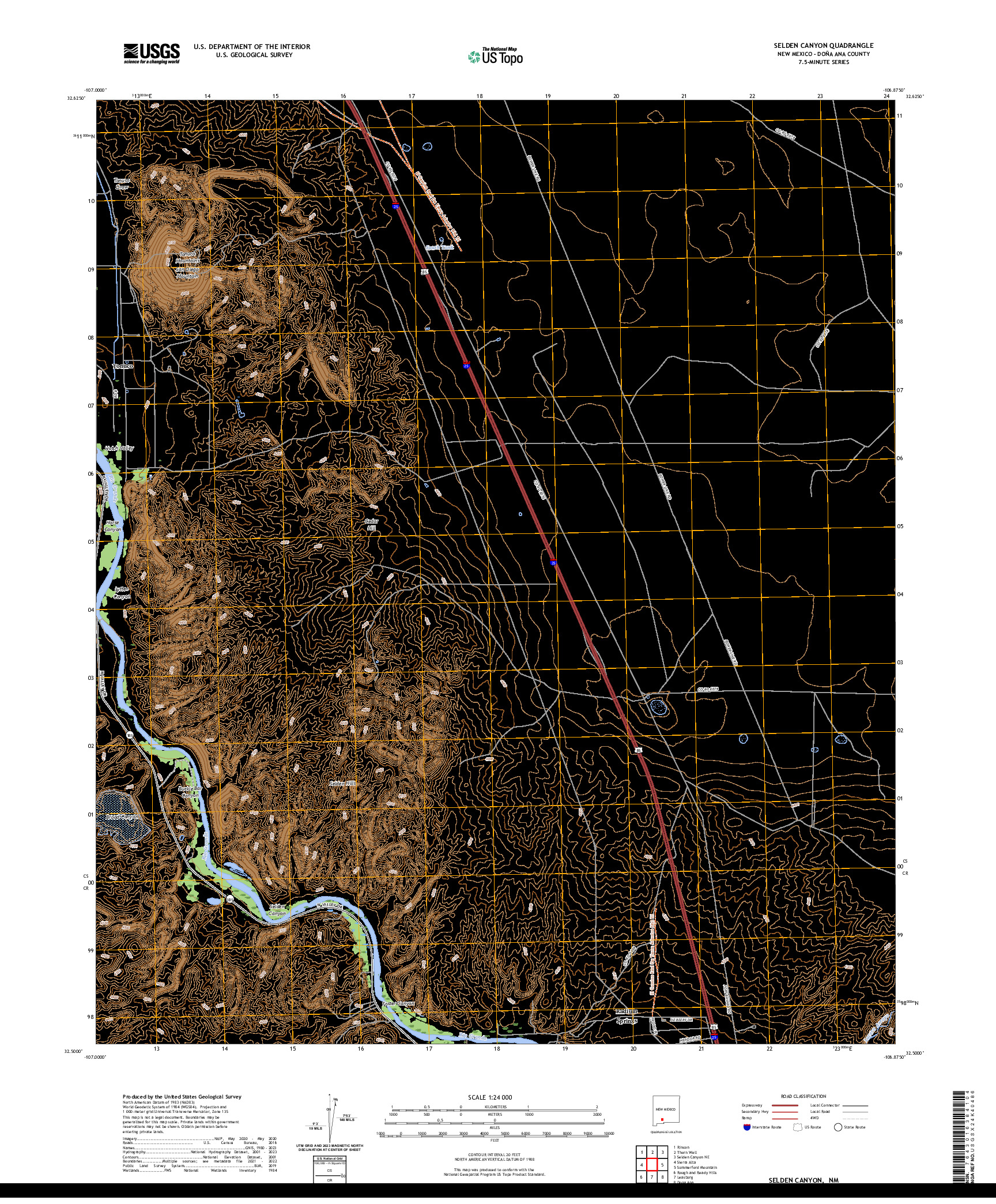 US TOPO 7.5-MINUTE MAP FOR SELDEN CANYON, NM