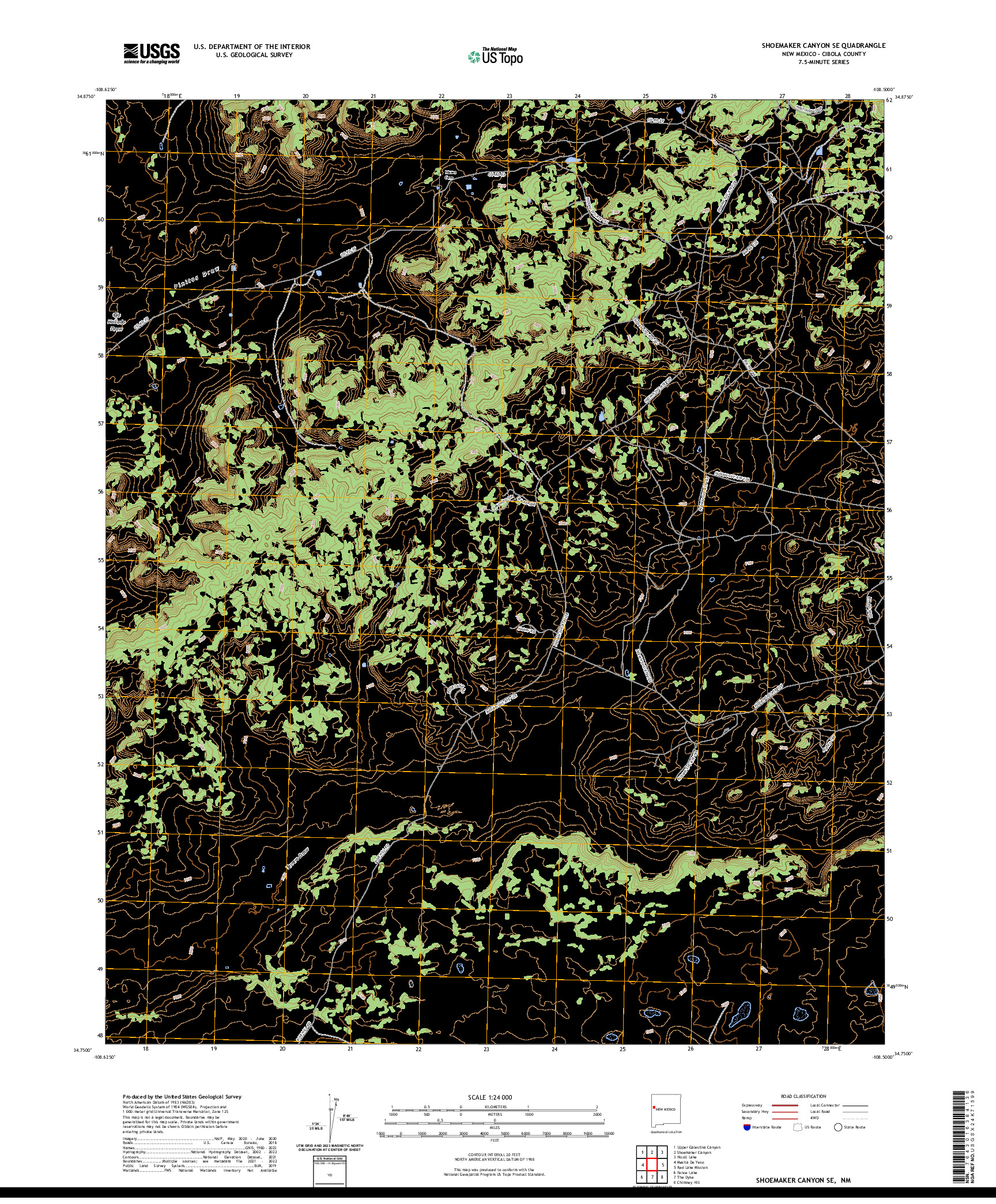 US TOPO 7.5-MINUTE MAP FOR SHOEMAKER CANYON SE, NM