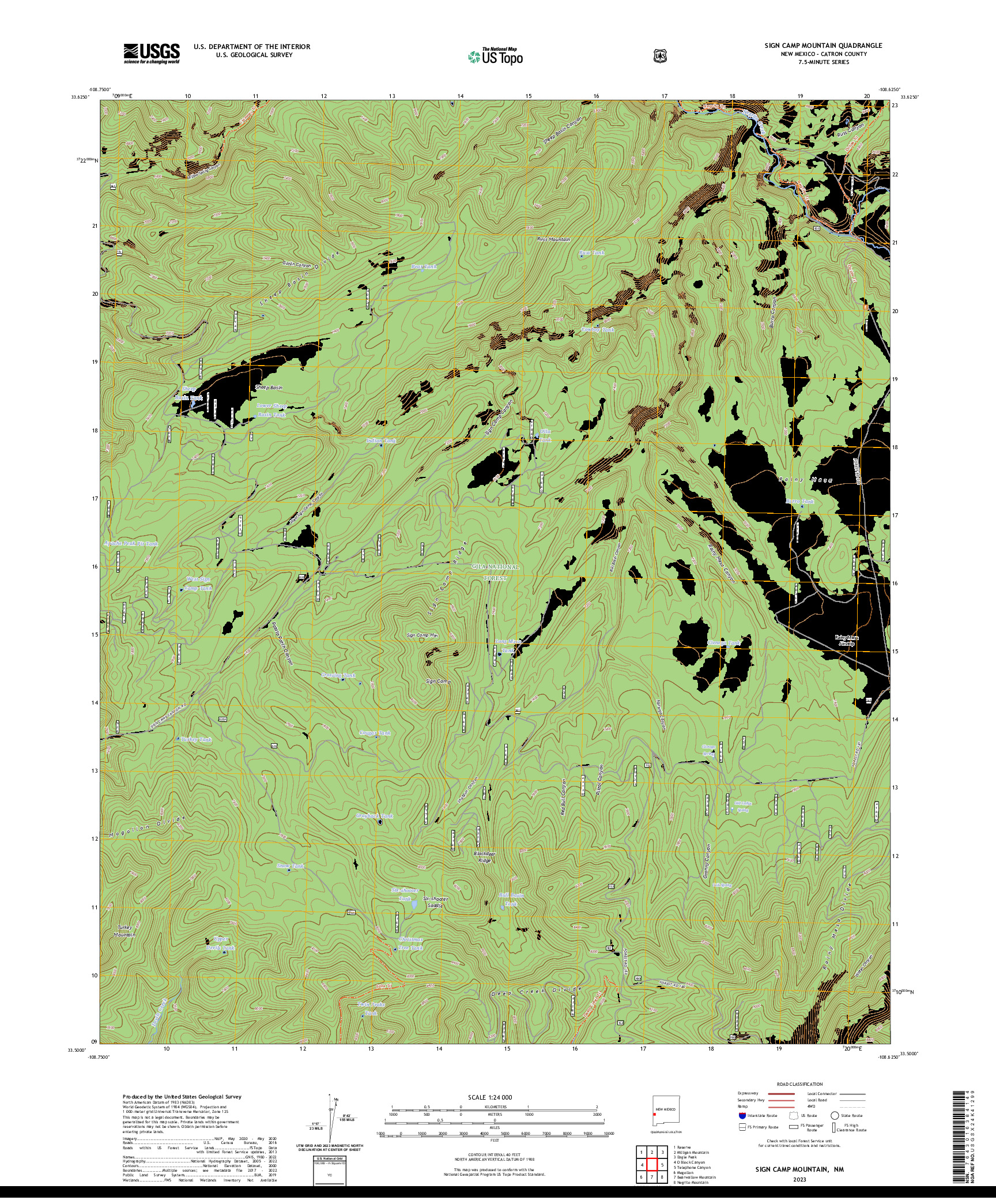 US TOPO 7.5-MINUTE MAP FOR SIGN CAMP MOUNTAIN, NM