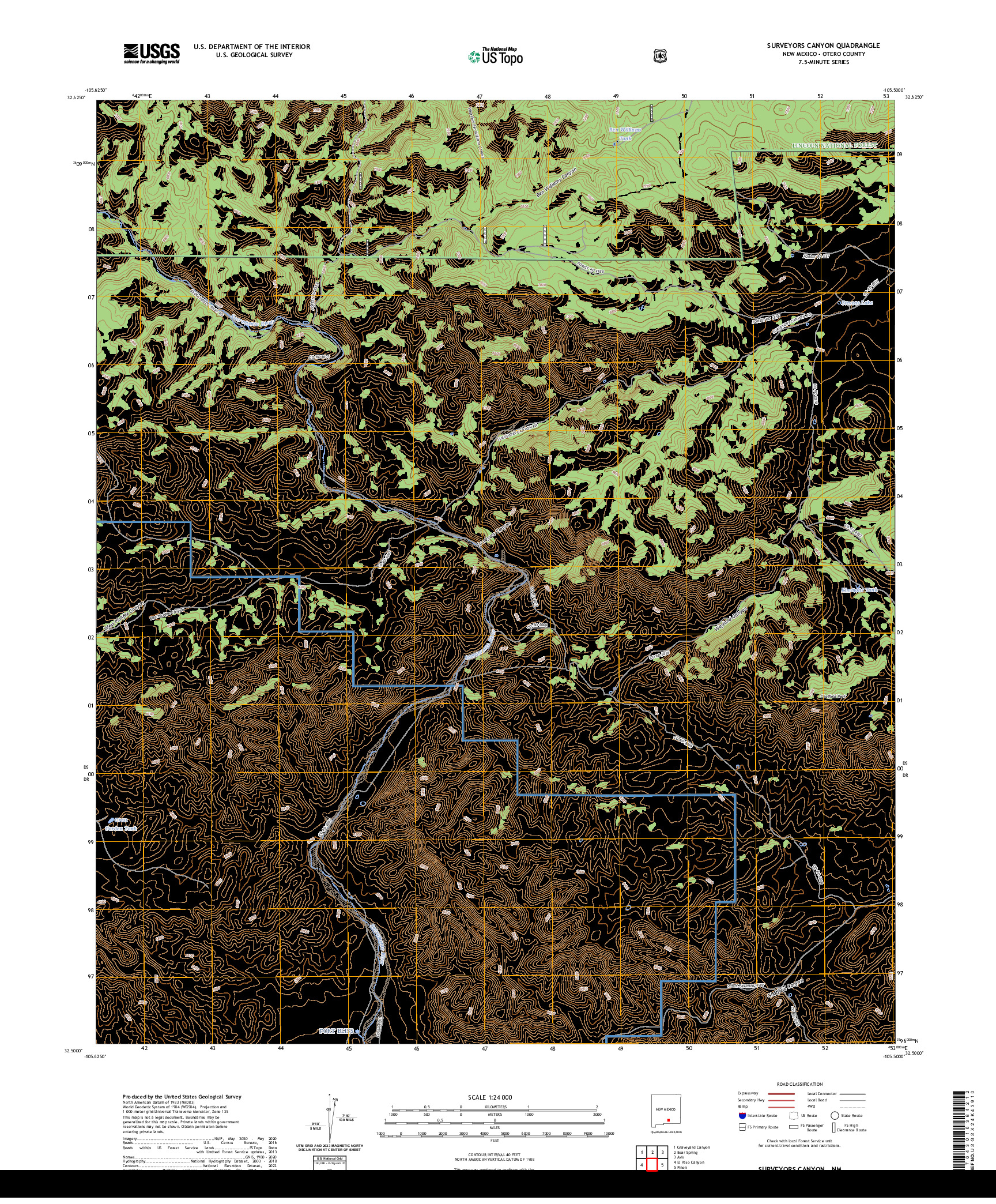 US TOPO 7.5-MINUTE MAP FOR SURVEYORS CANYON, NM