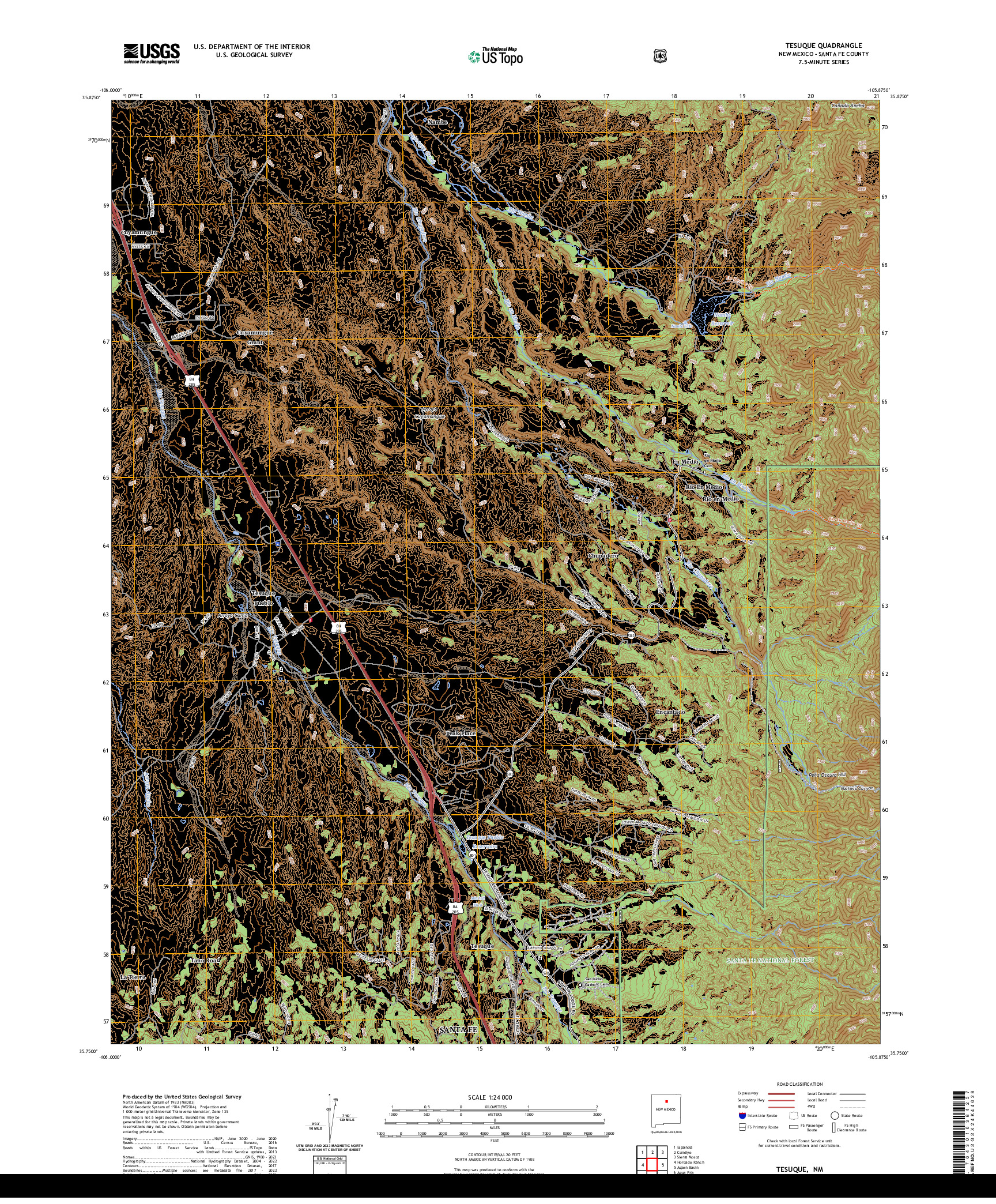 US TOPO 7.5-MINUTE MAP FOR TESUQUE, NM