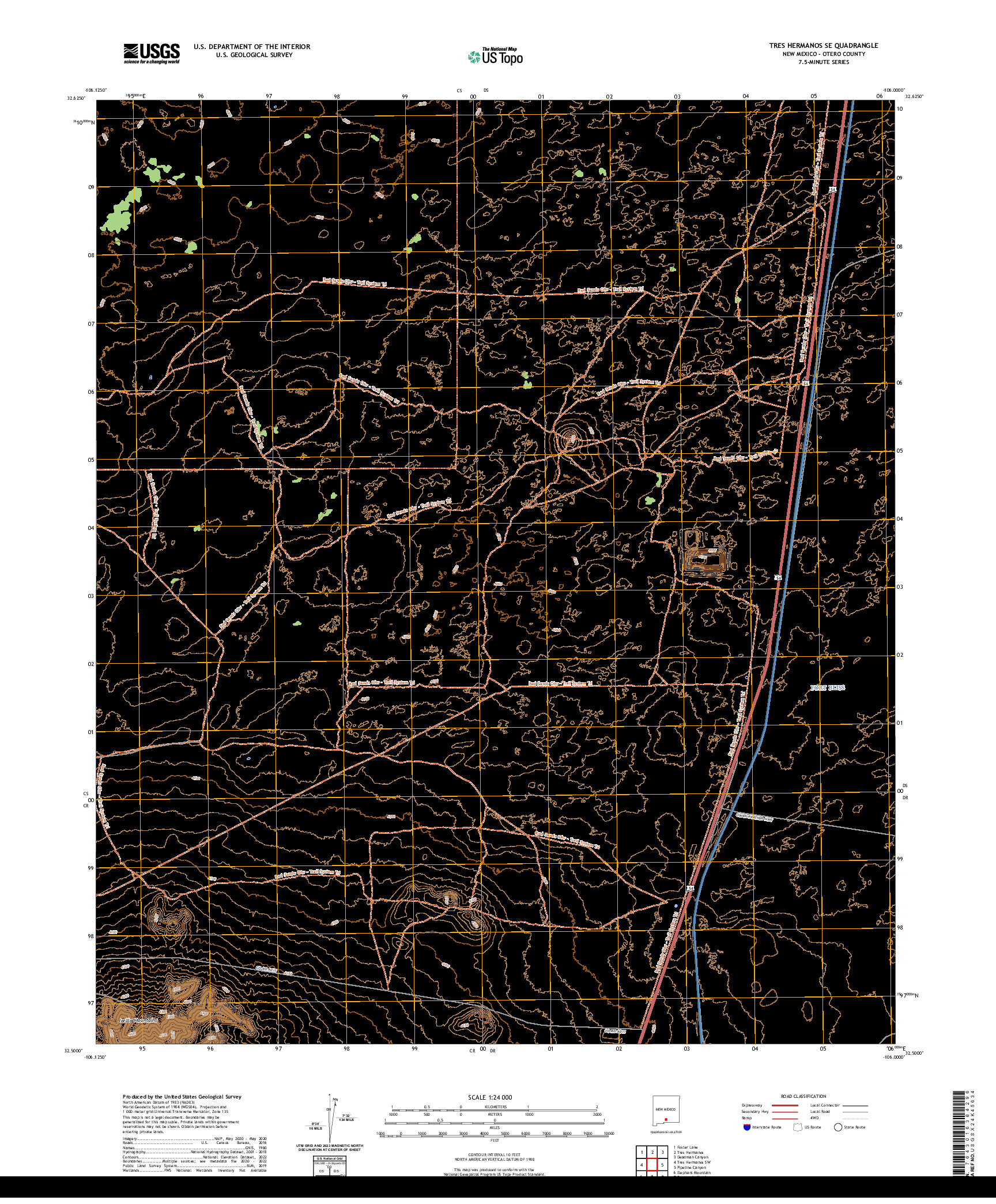 US TOPO 7.5-MINUTE MAP FOR TRES HERMANOS SE, NM