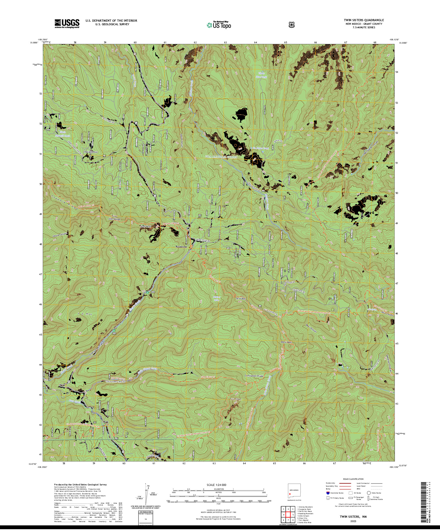 US TOPO 7.5-MINUTE MAP FOR TWIN SISTERS, NM